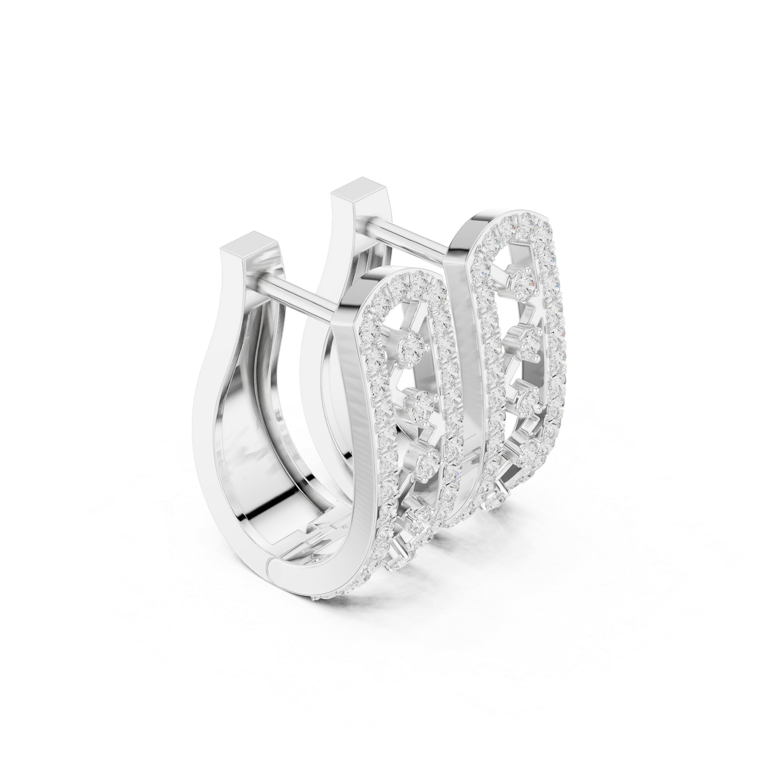 Rose Gold Double-Row Lattice Huggie Hoop Earrings |