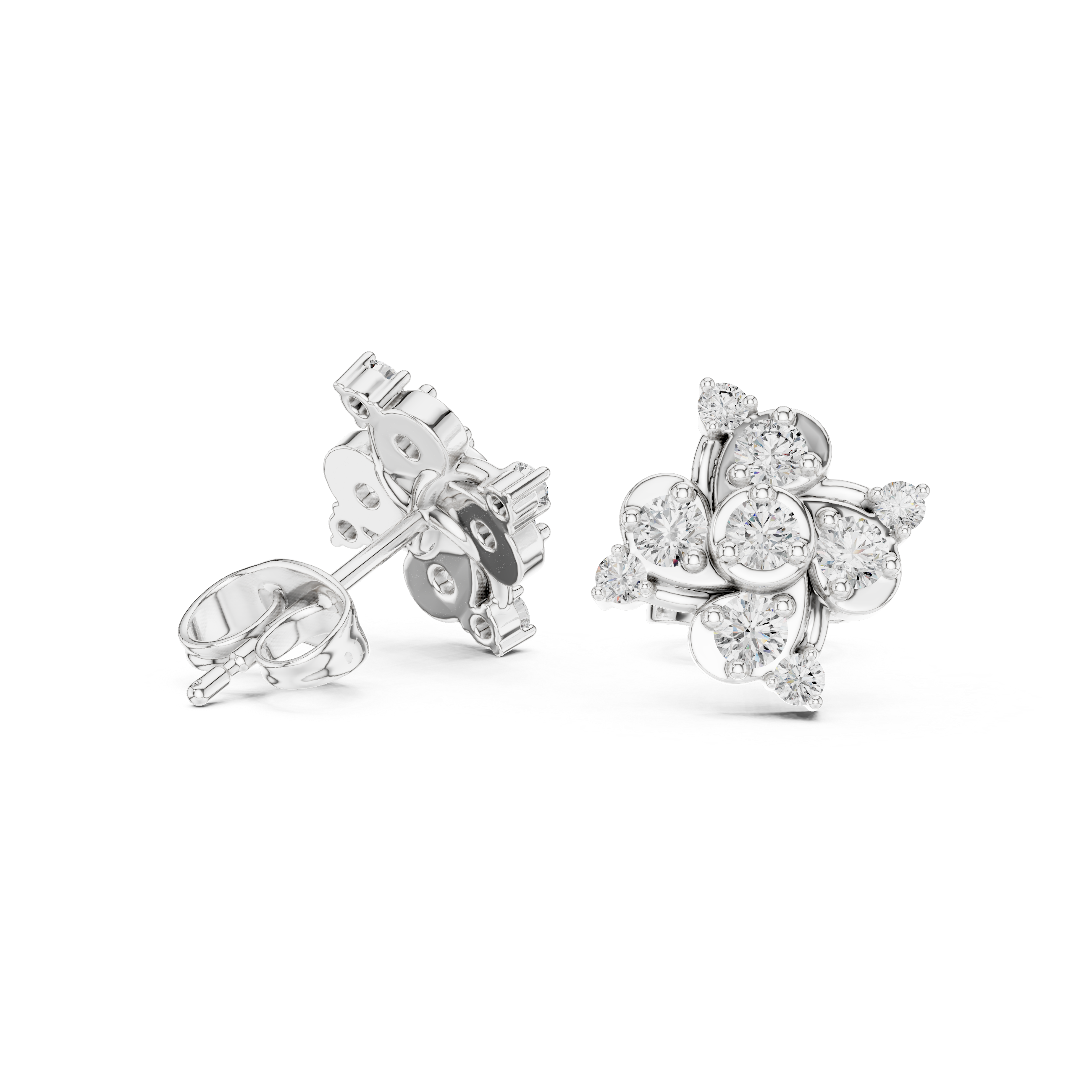 Rose Gold Floral Cluster Diamond Stud Earrings