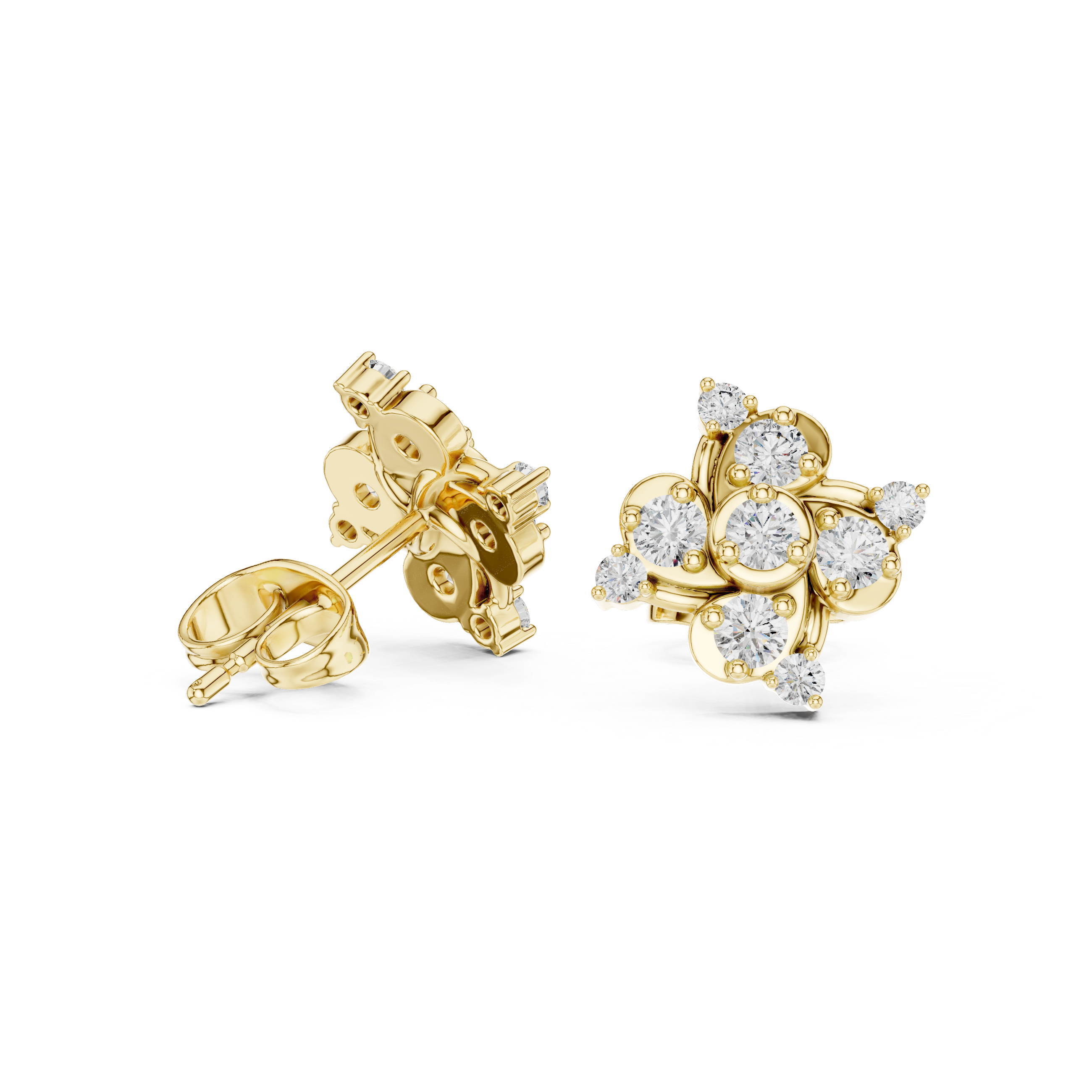 Rose Gold Floral Cluster Diamond Stud Earrings
