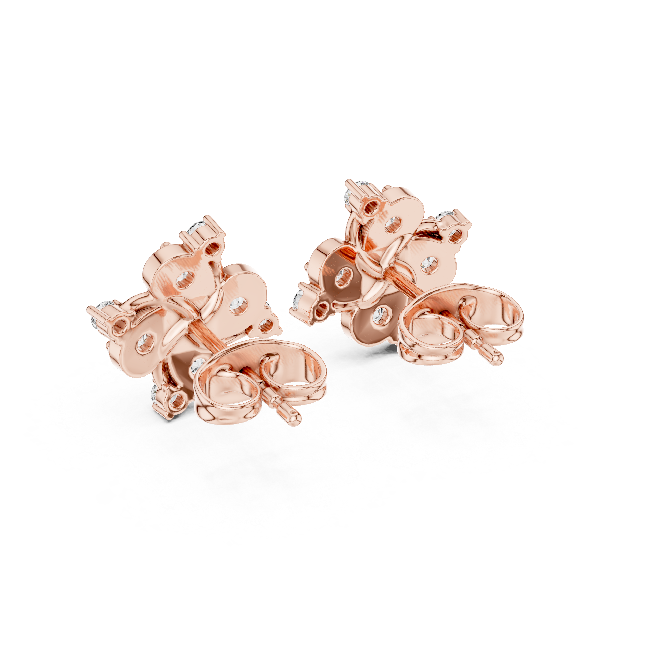 Rose Gold Floral Cluster Diamond Stud Earrings