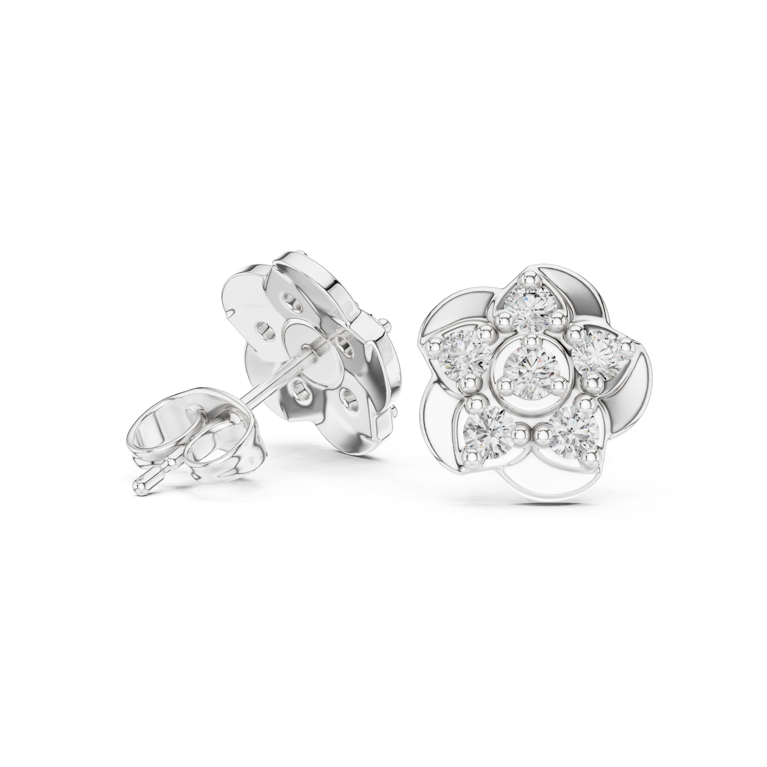 Rose Gold Five-Petal Diamond Flower Stud Earrings