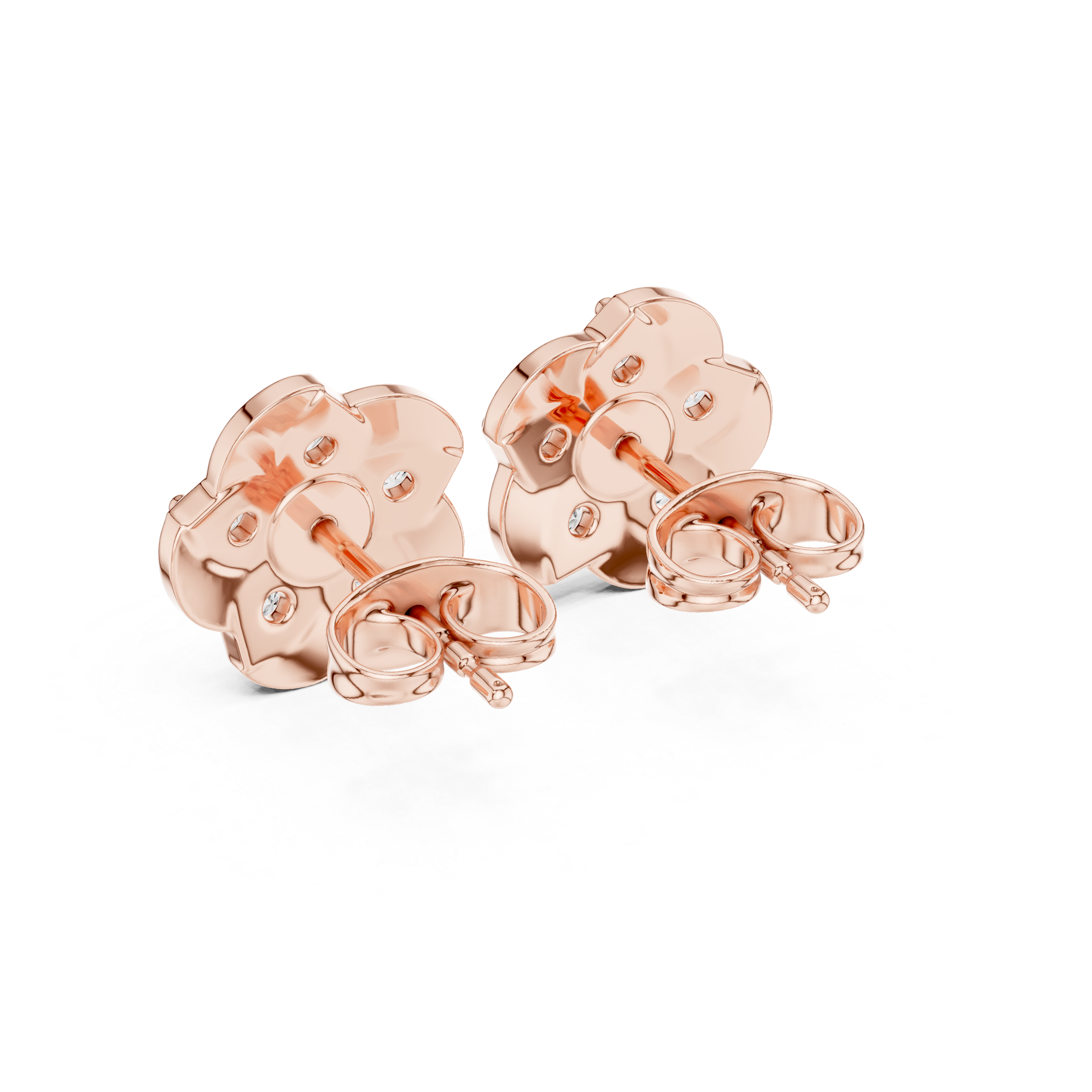 Rose Gold Five-Petal Diamond Flower Stud Earrings
