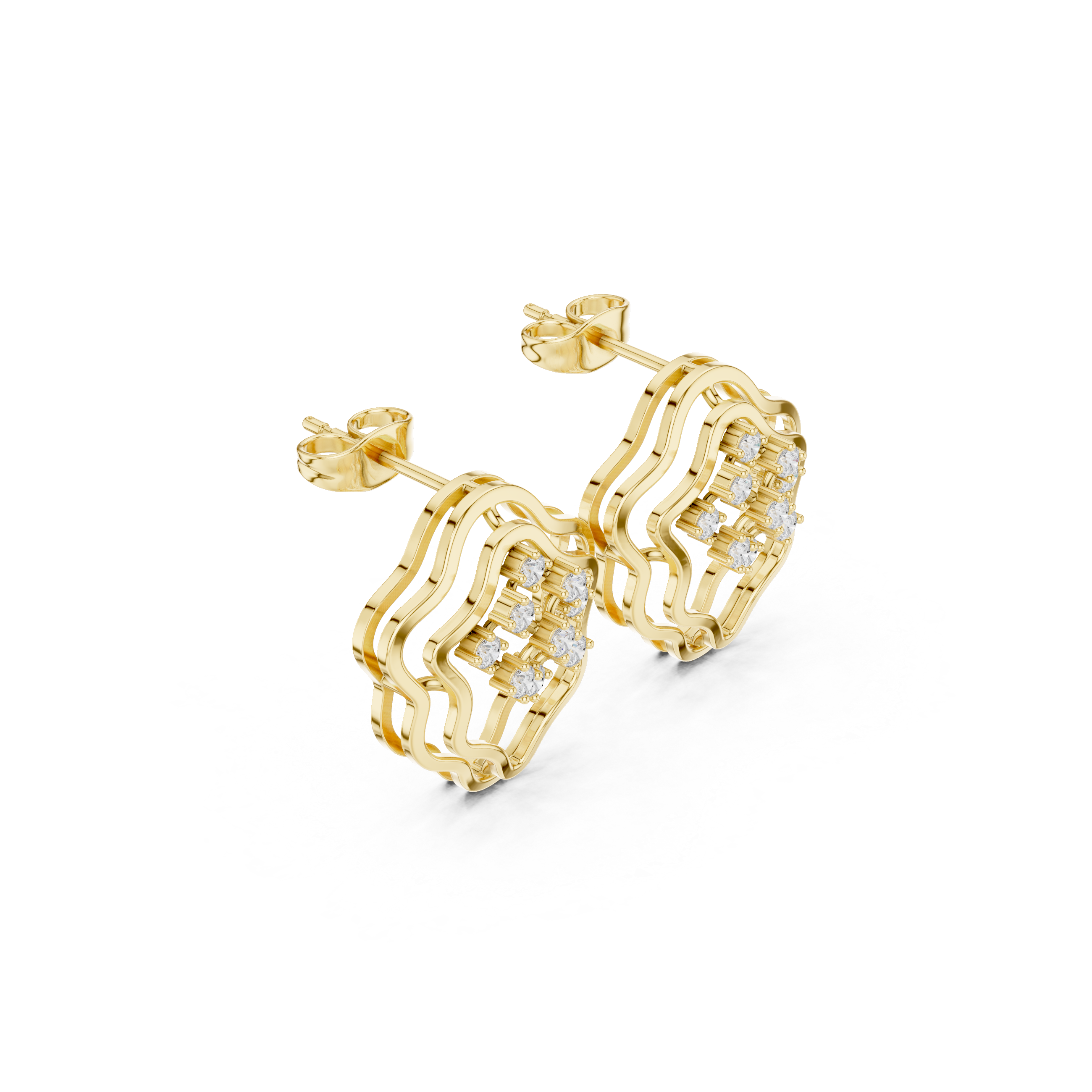 Rose Gold Wave Lattice Diamond Stud Earrings