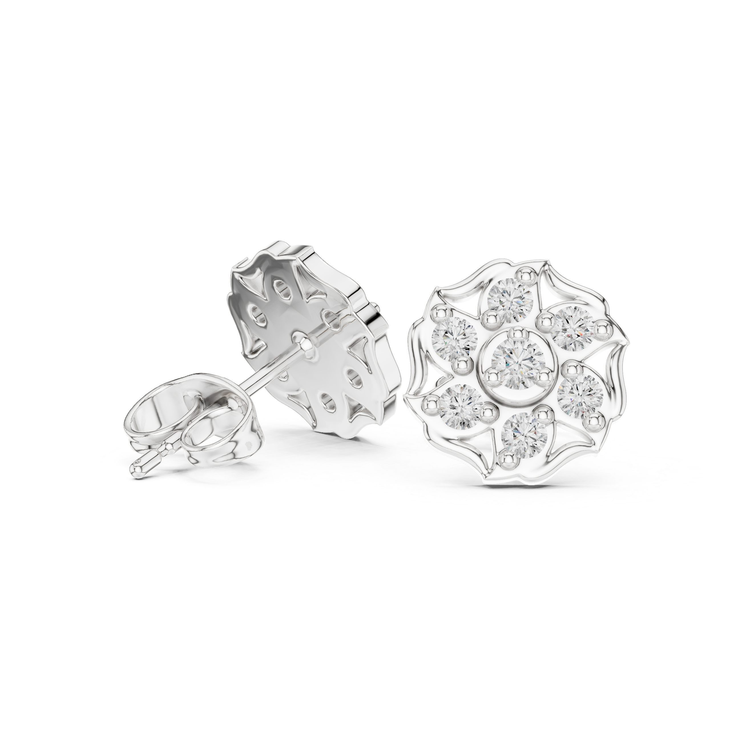 Rose Gold Floral Starburst Diamond Cluster Stud Earrings