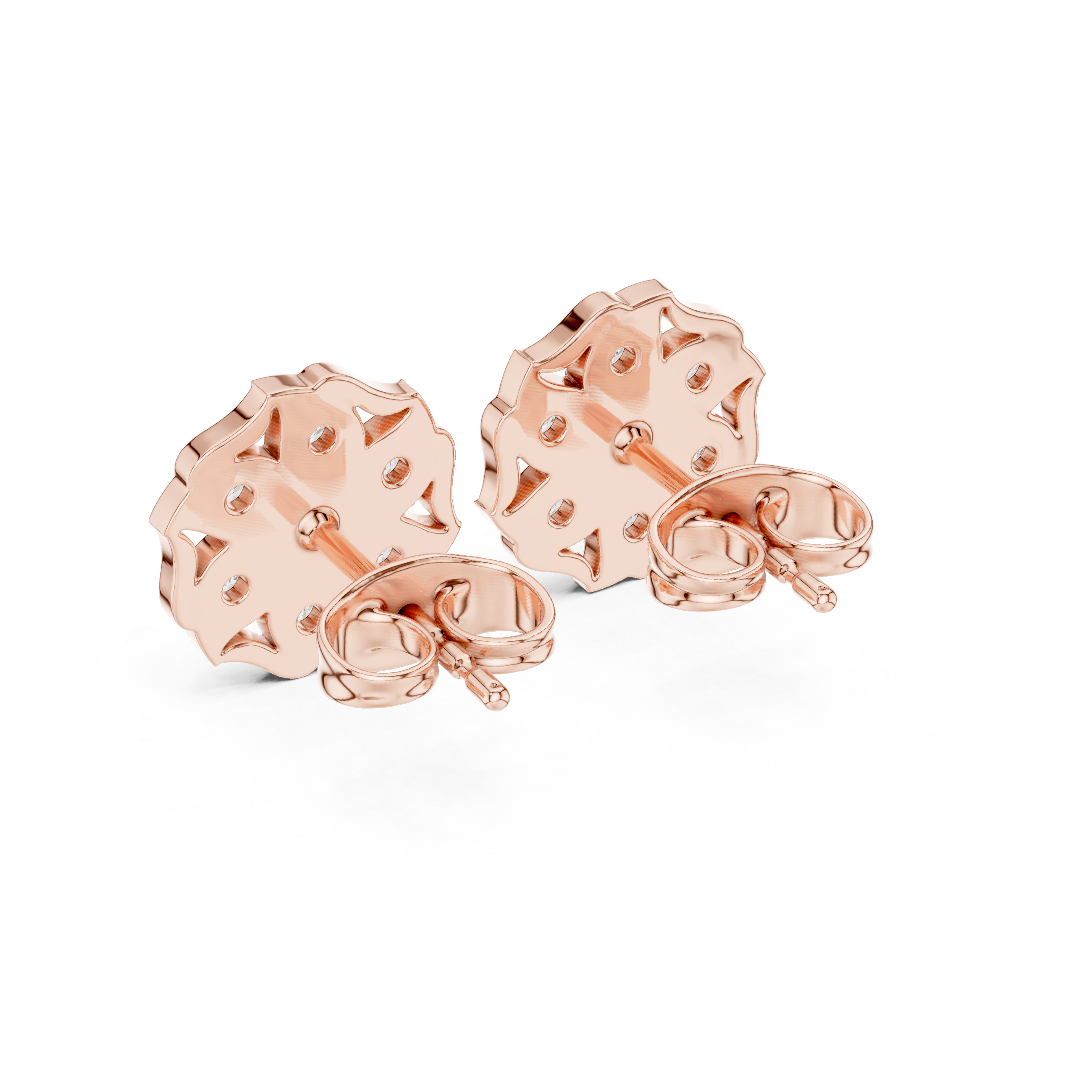 Rose Gold Floral Starburst Diamond Cluster Stud Earrings