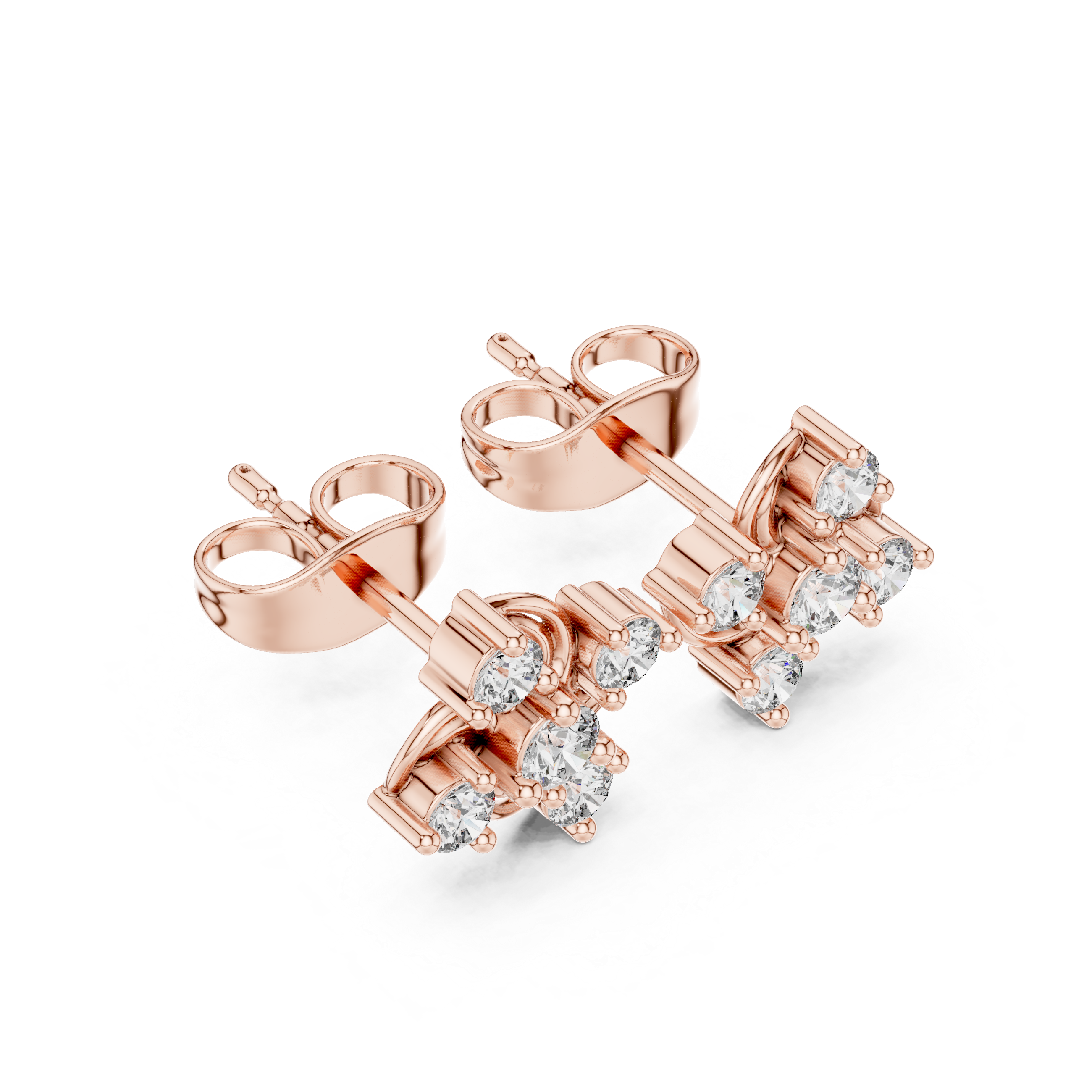 Rose Gold Pinwheel Swirl Diamond Cluster Stud Earrings