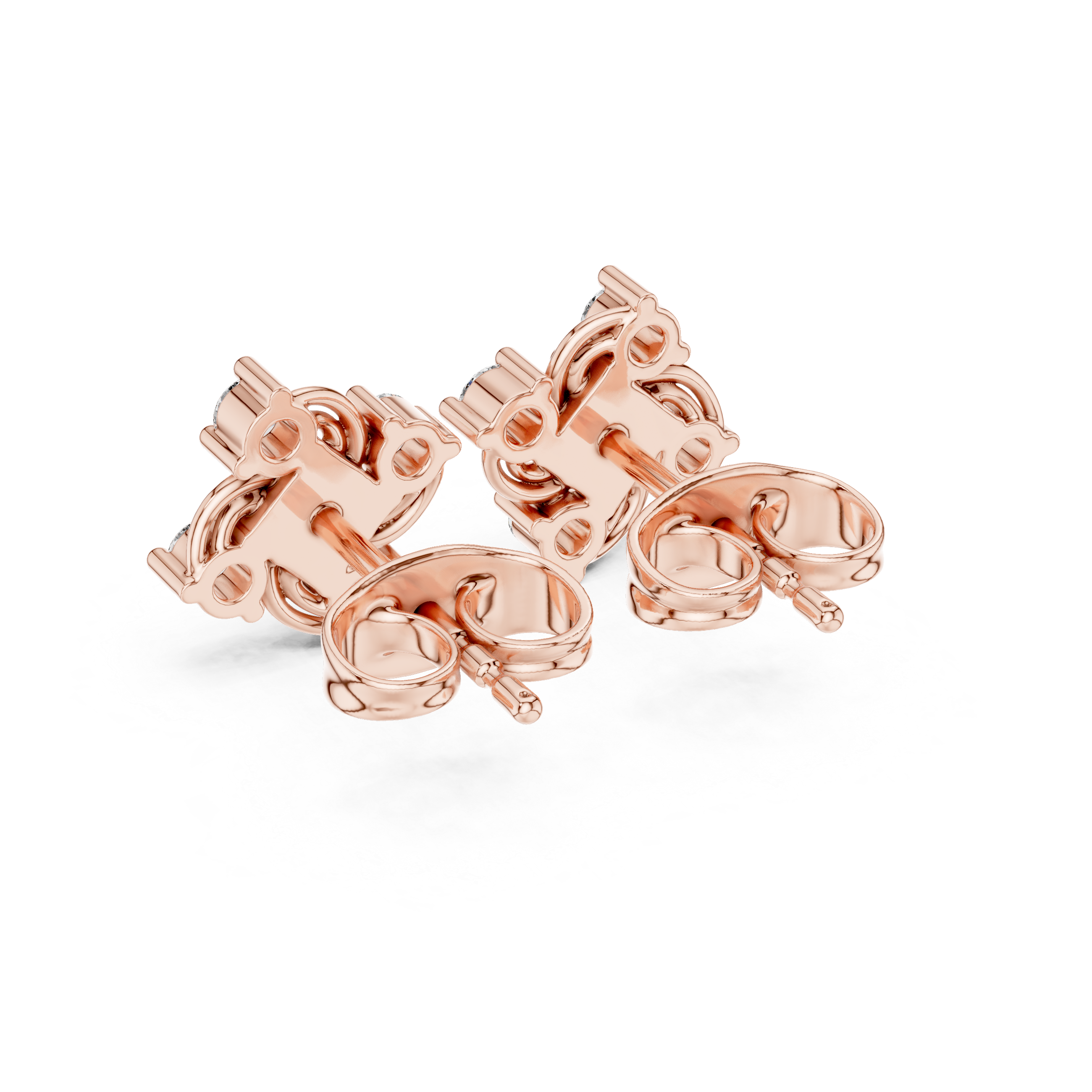 Rose Gold Pinwheel Swirl Diamond Cluster Stud Earrings