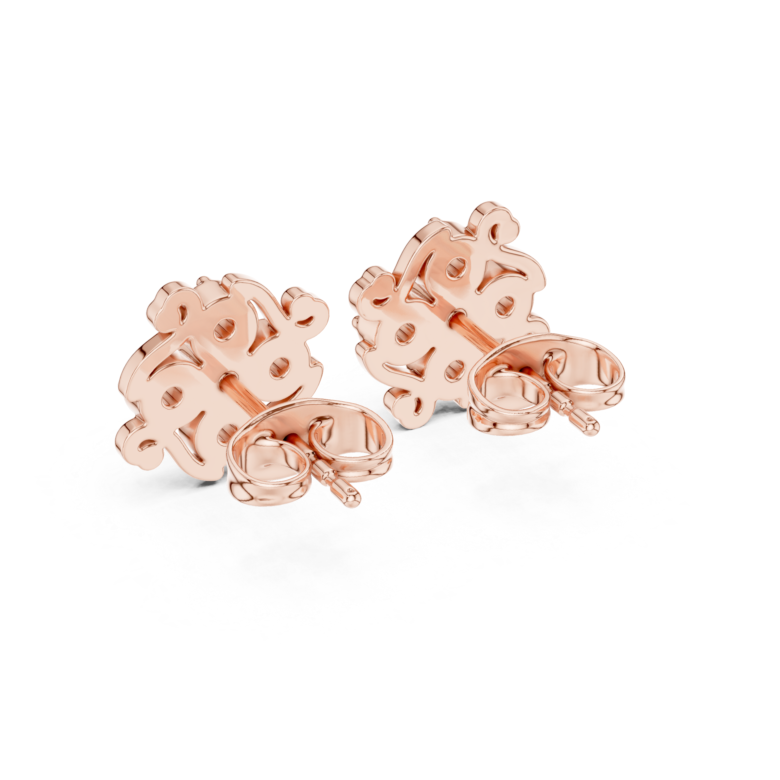 Rose Gold Filigree Scroll Diamond Cluster Stud Earrings