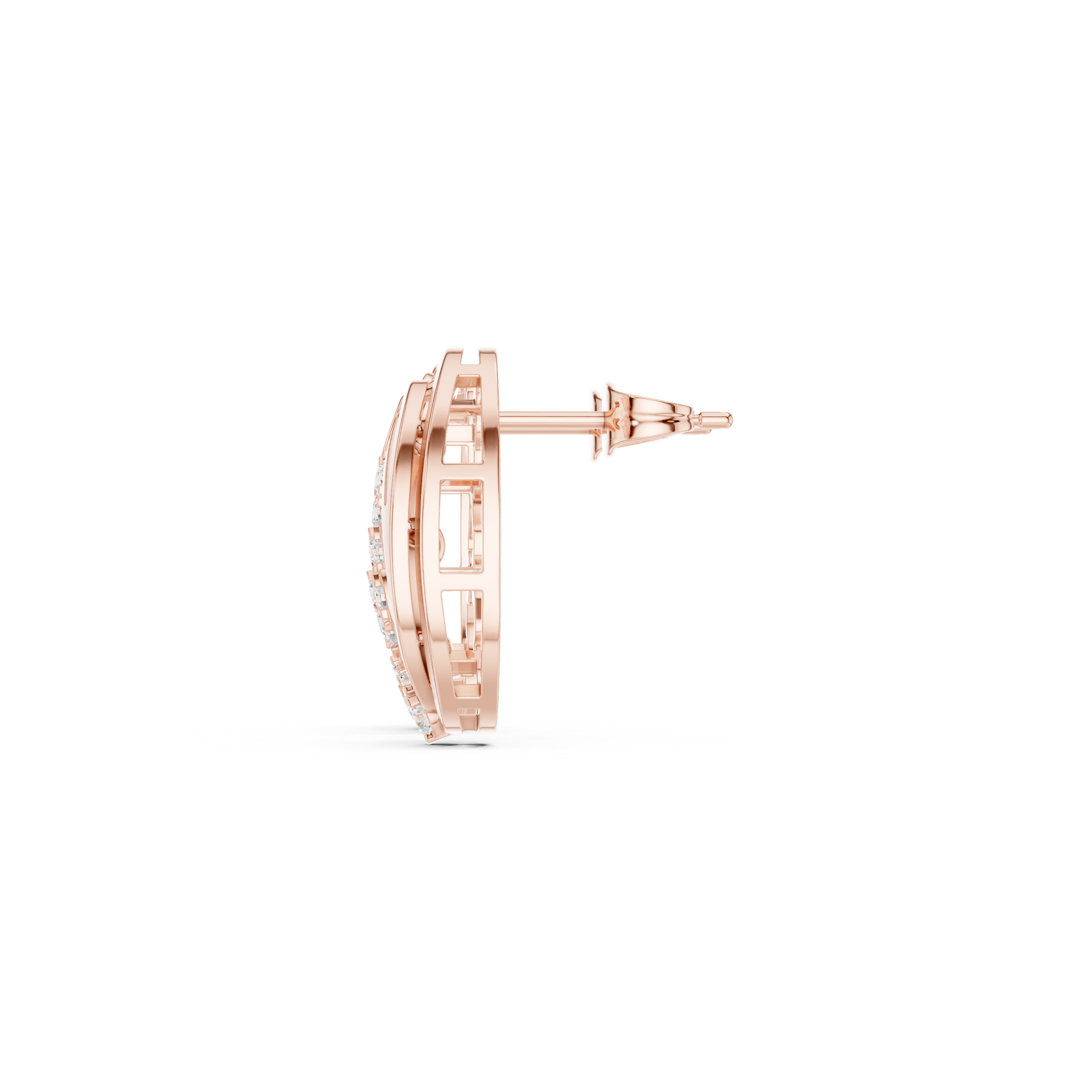 Rose Gold Paisley Filigree Diamond Half-Hoop Stud Earrings