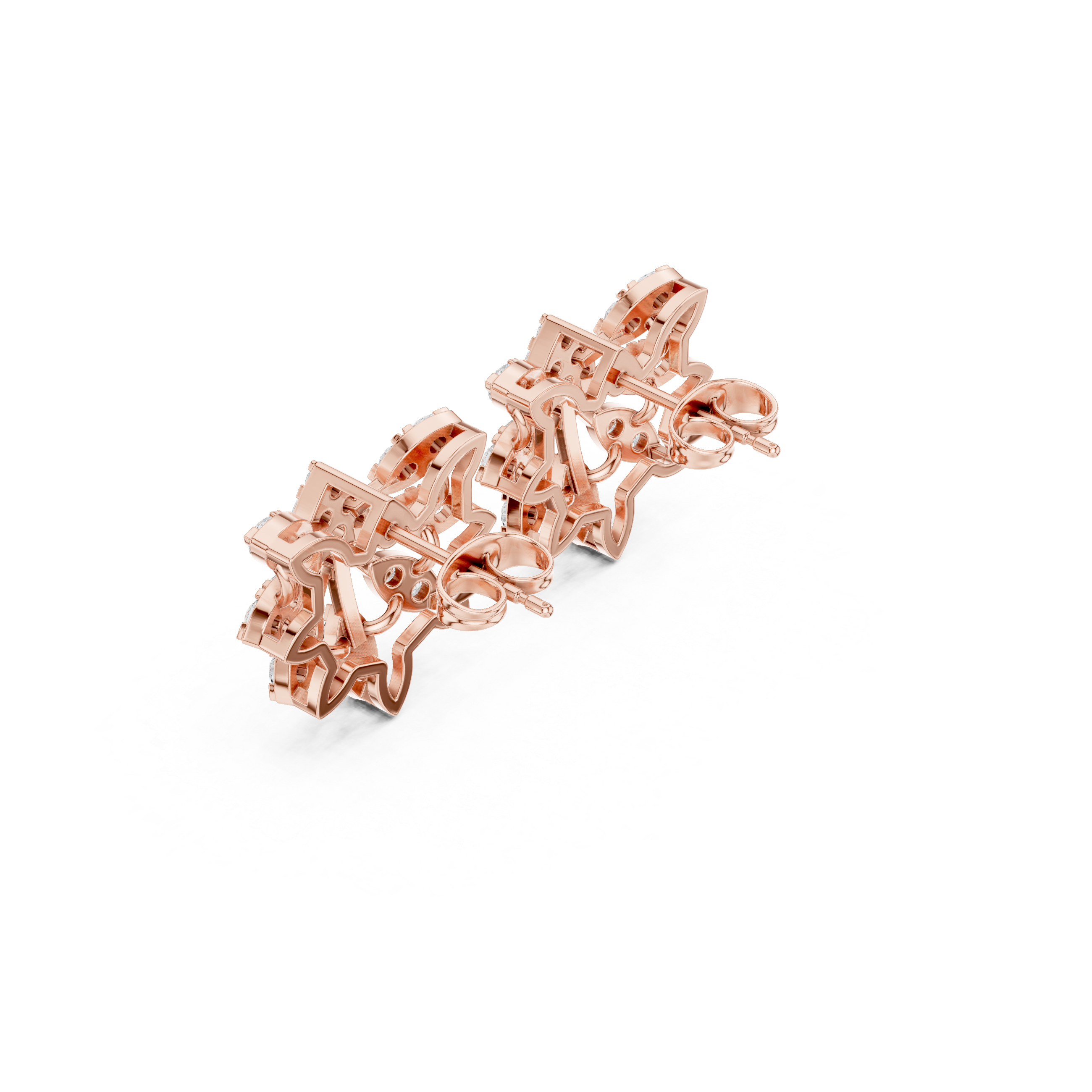 Rose Gold Geometric Starburst Diamond Cluster Stud Earrings