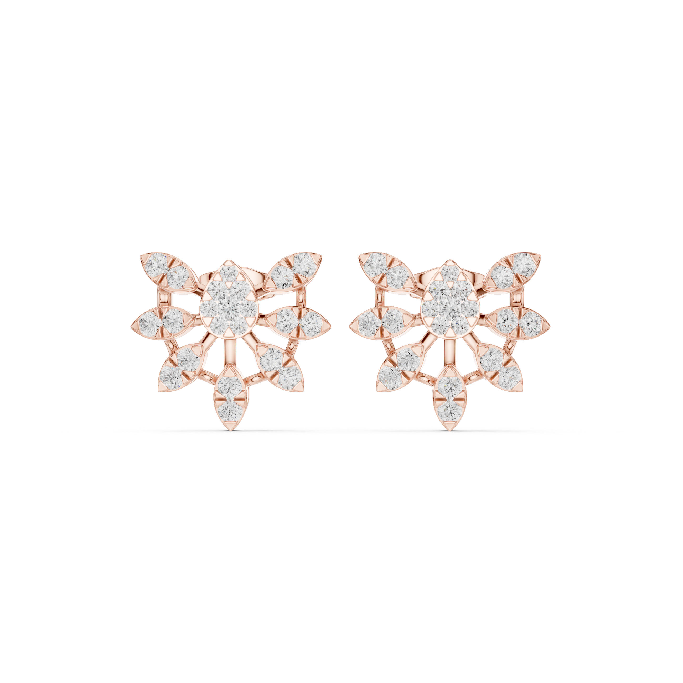 Rose Gold Geometric Starburst Diamond Cluster Stud Earrings