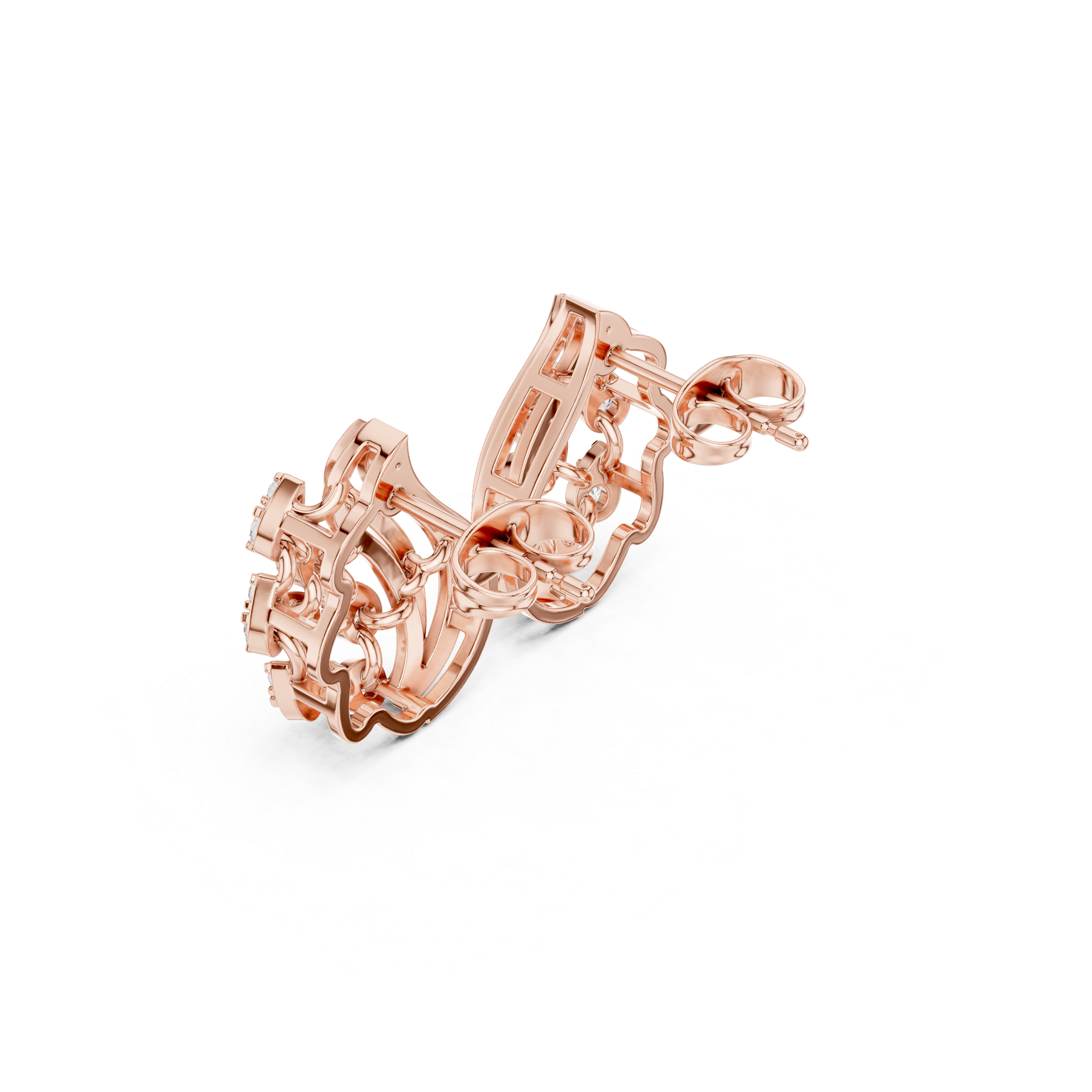 Rose Gold Teardrop Wave Lattice Diamond Stud Earrings