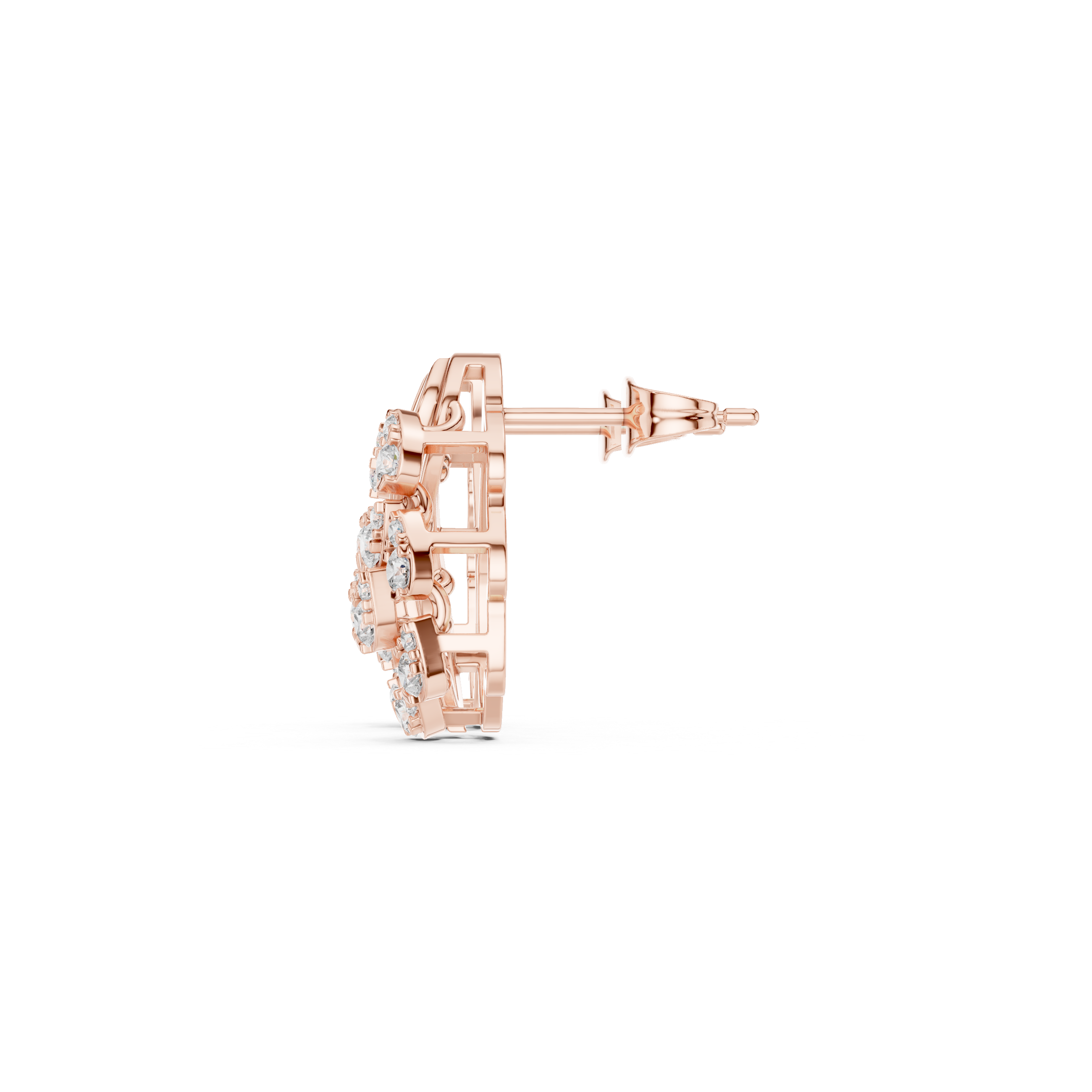 Rose Gold Teardrop Wave Lattice Diamond Stud Earrings