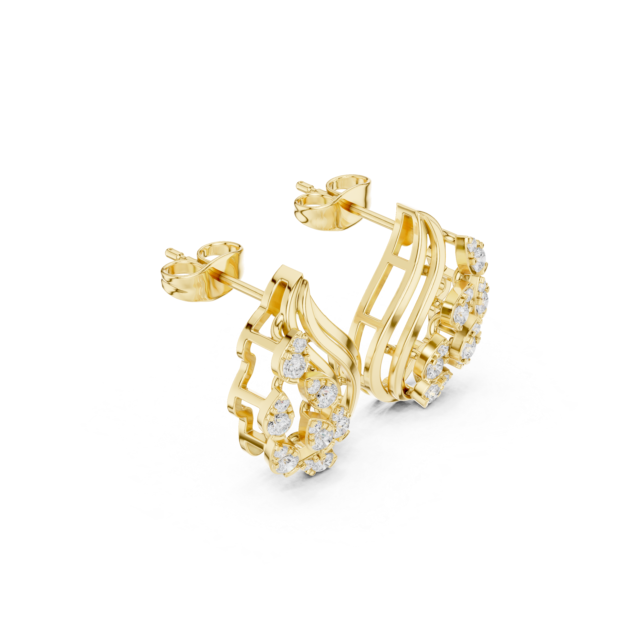 Rose Gold Teardrop Wave Lattice Diamond Stud Earrings