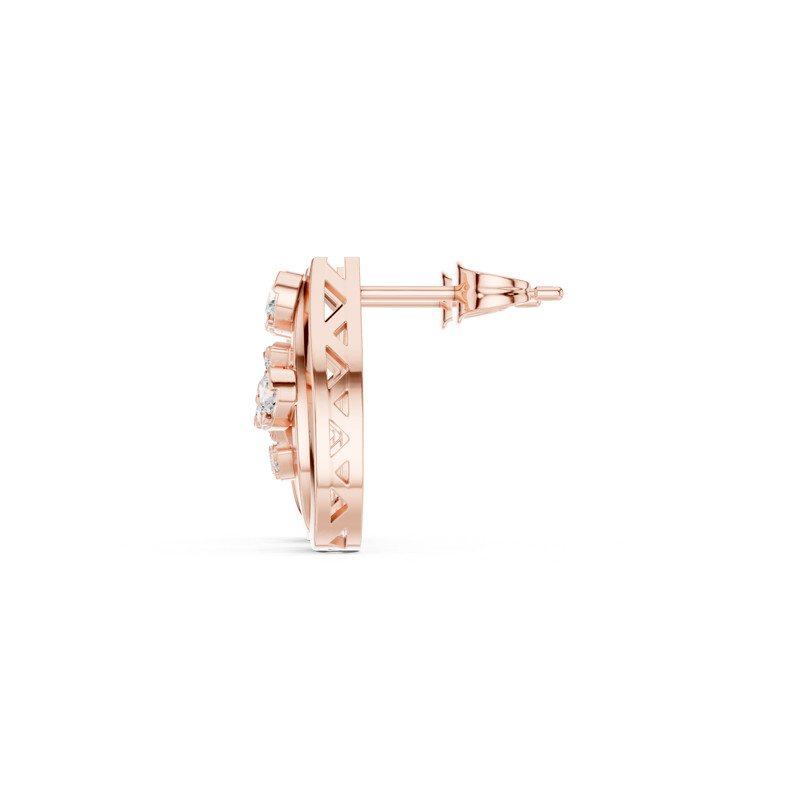 Rose Gold Geometric Lattice Half-Hoop Diamond Stud Earrings