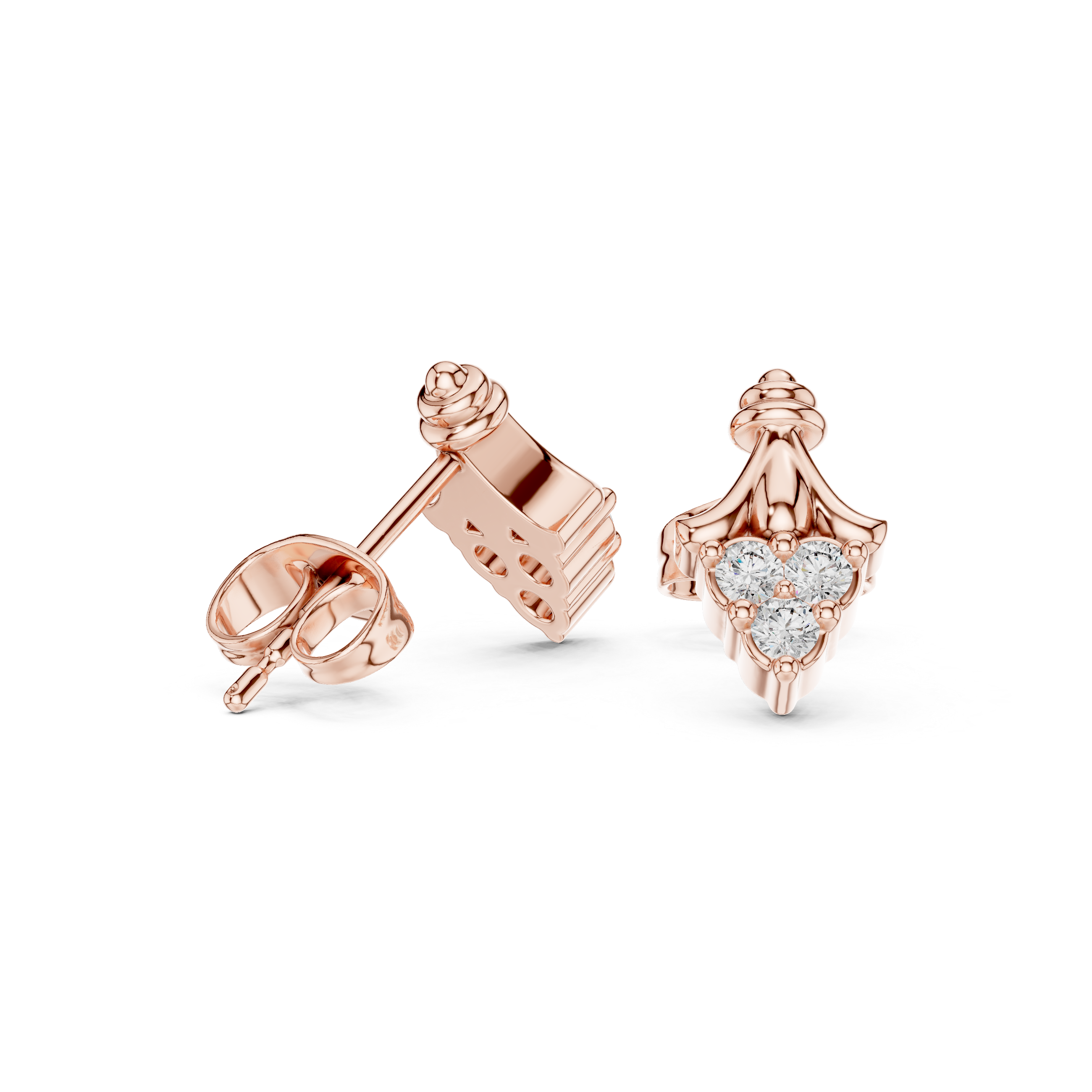 Rose Gold Diamond Cluster Stud Earrings – Vintage Inspired Geometric Earrings