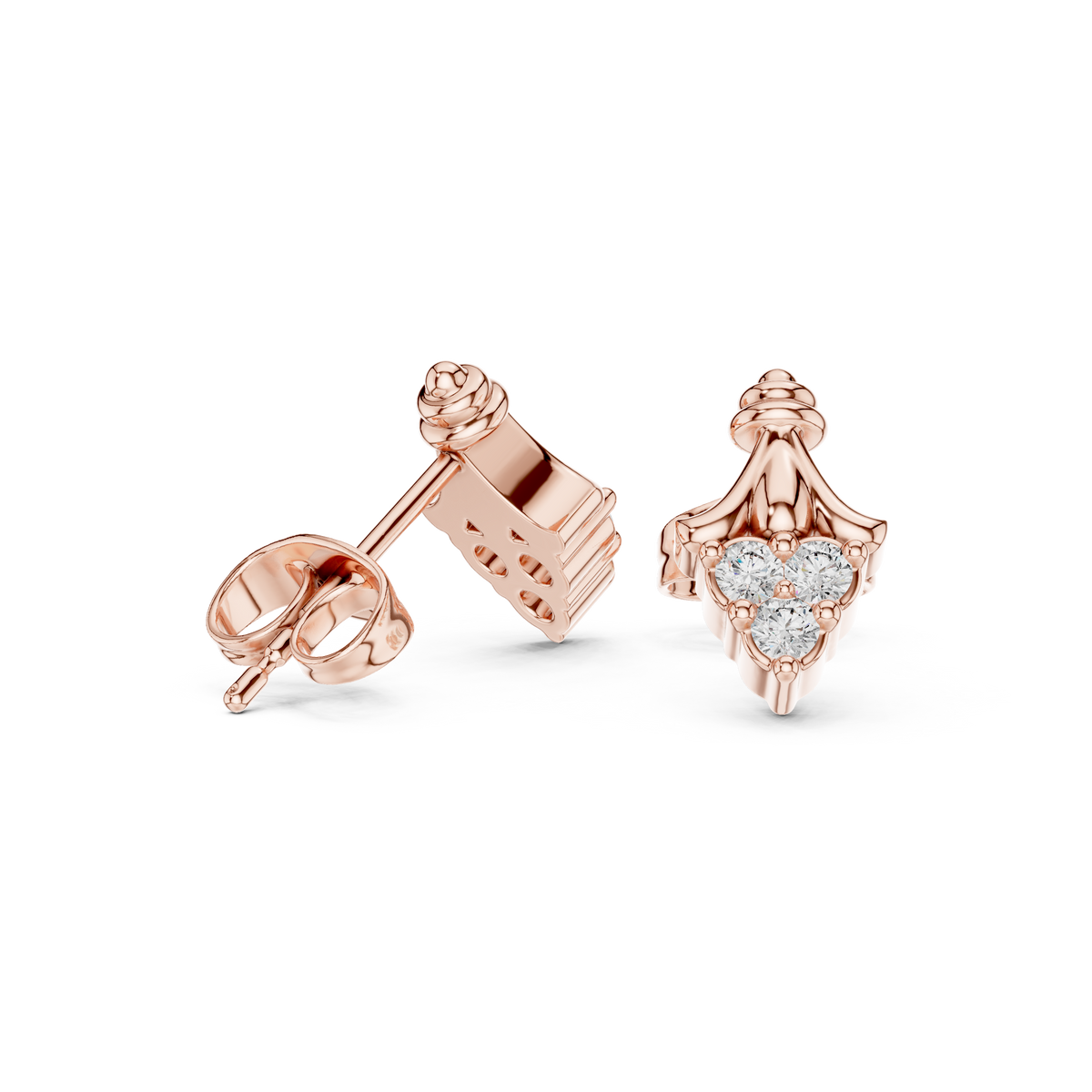 Rose Gold Diamond Cluster Stud Earrings – Vintage Inspired Geometric Earrings