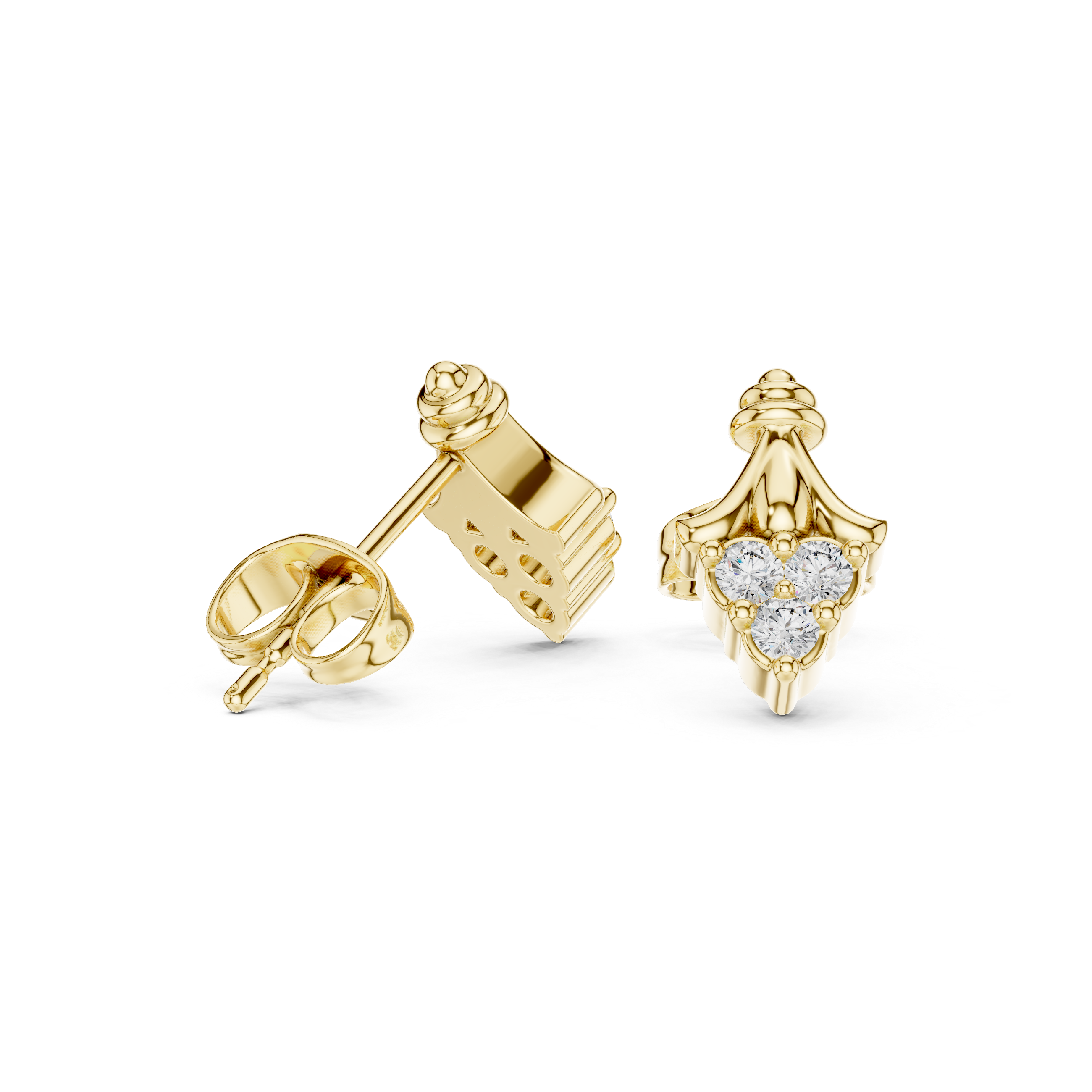 Rose Gold Diamond Cluster Stud Earrings – Vintage Inspired Geometric Earrings