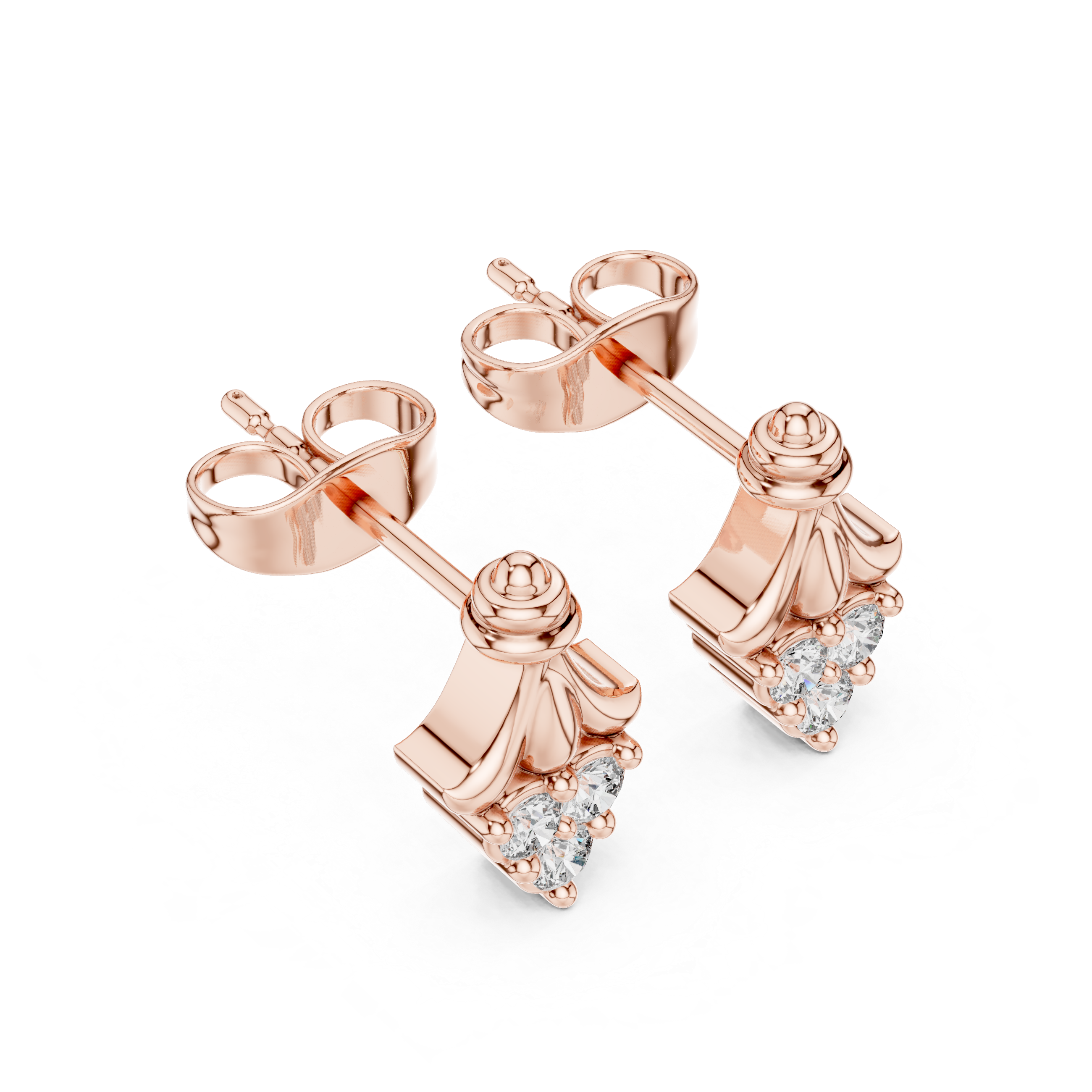 Rose Gold Diamond Cluster Stud Earrings – Vintage Inspired Geometric Earrings