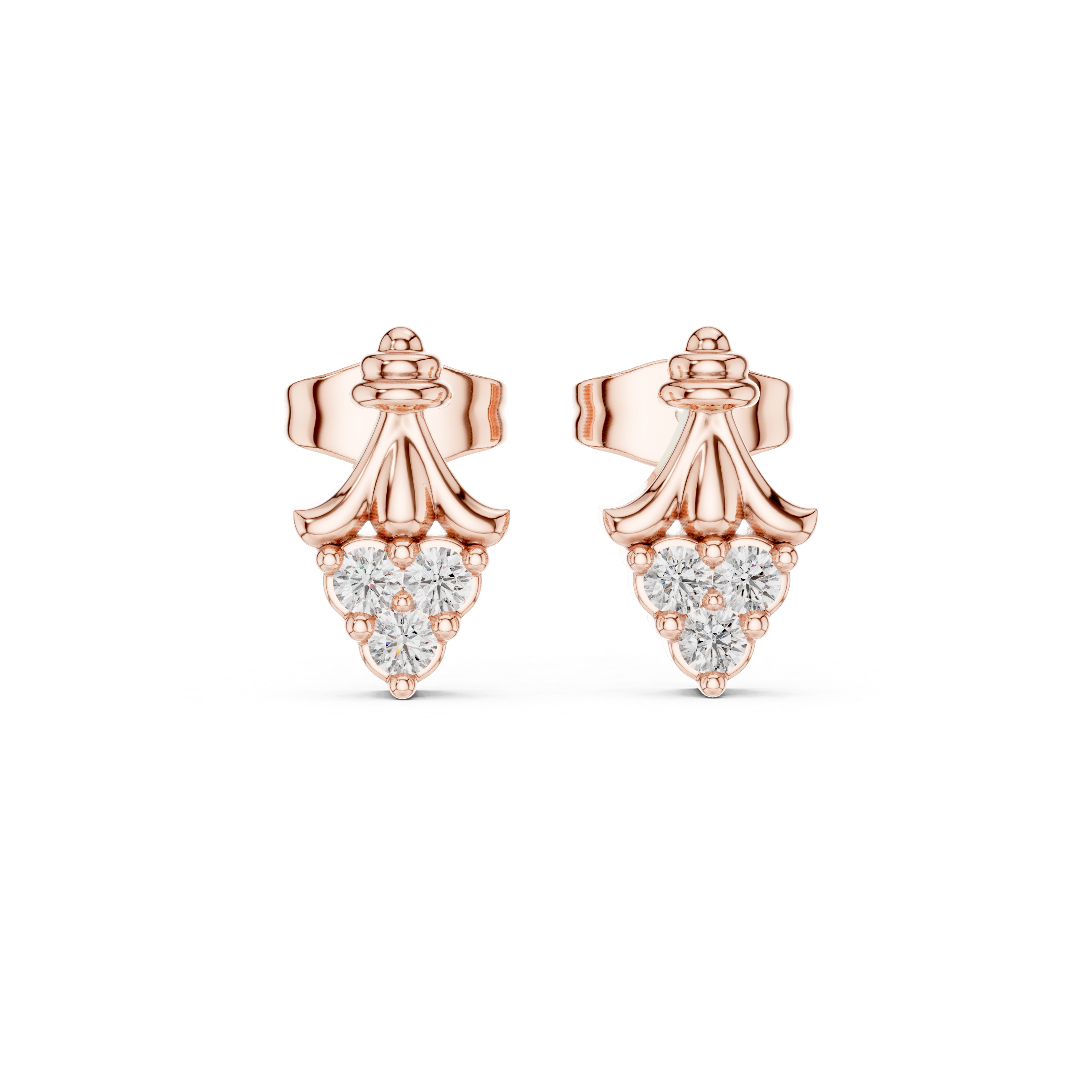 Rose Gold Diamond Cluster Stud Earrings – Vintage Inspired Geometric Earrings