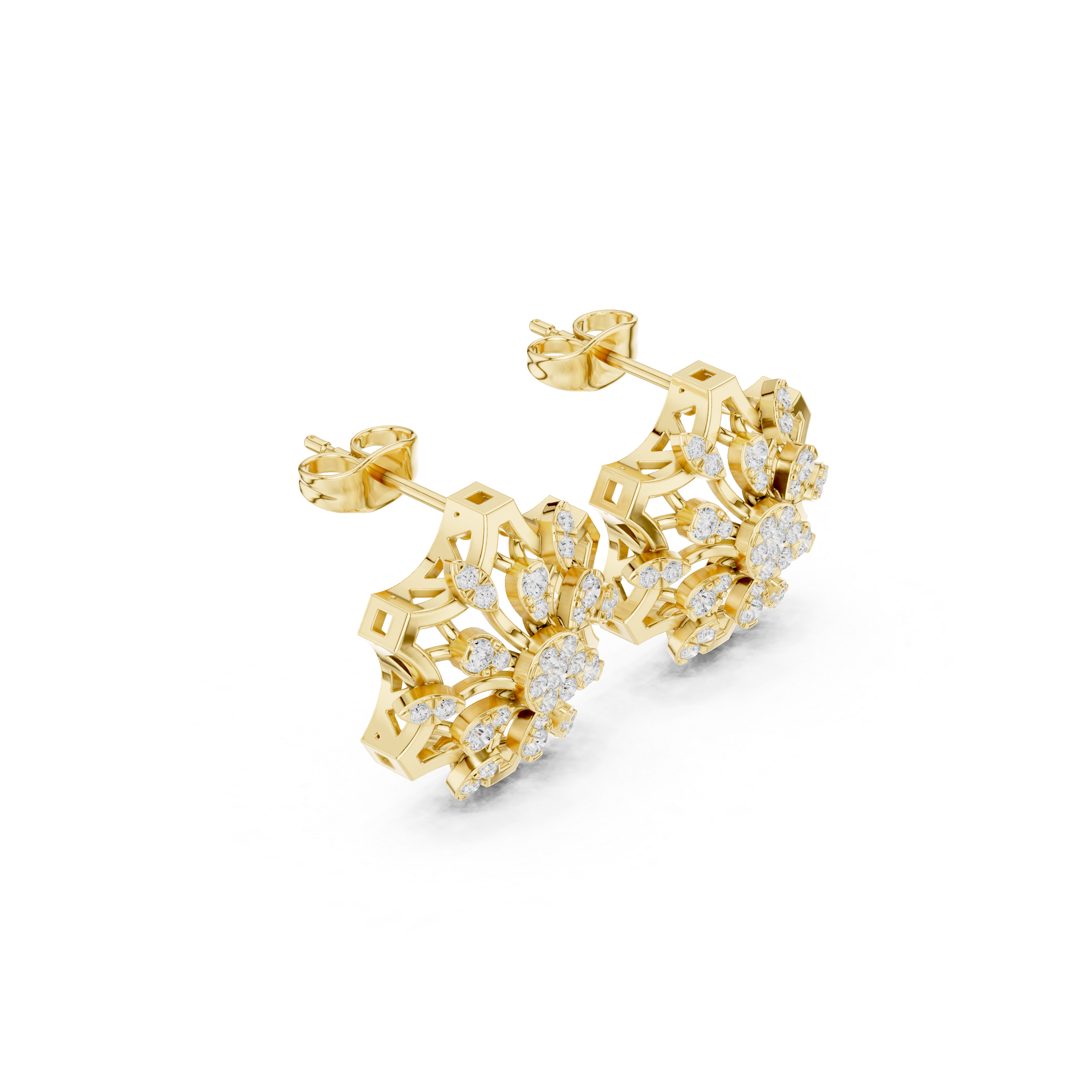 Elegant Yellow Gold Floral Diamond Earrings for Women | Fine Jewelry