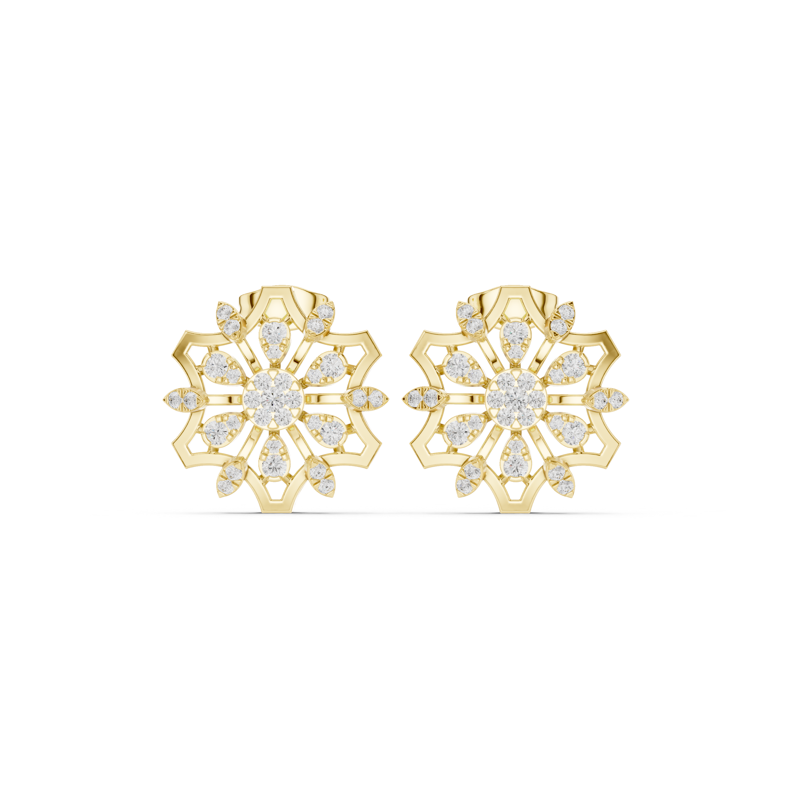 Elegant Yellow Gold Floral Diamond Earrings for Women | Fine Jewelry