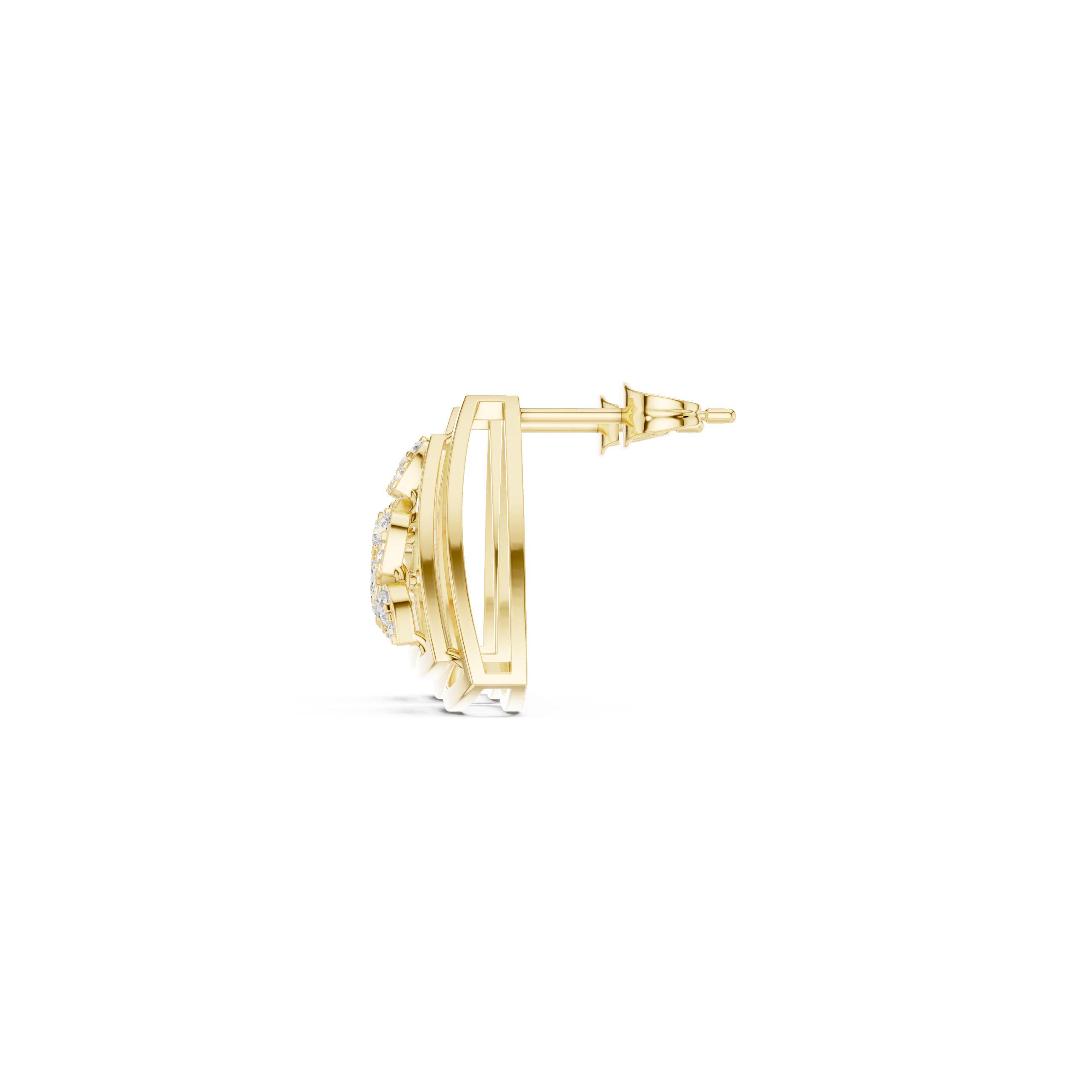 Yellow Gold Diamond Curved Fan Stud Earrings – Modern Openwork Geometric Earrings