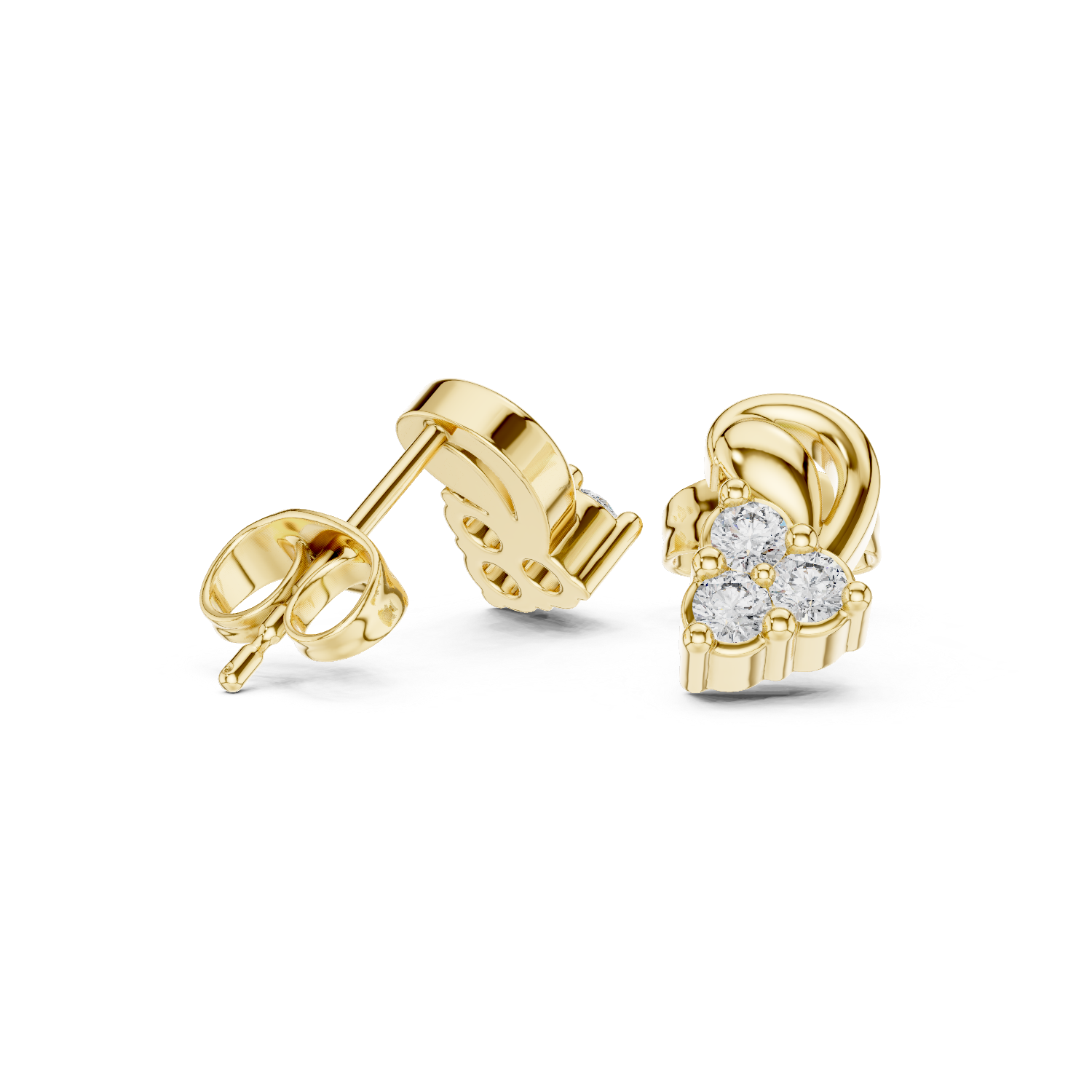 Yellow Gold Diamond Cluster Stud Earrings – Vintage Inspired Geometric Earrings