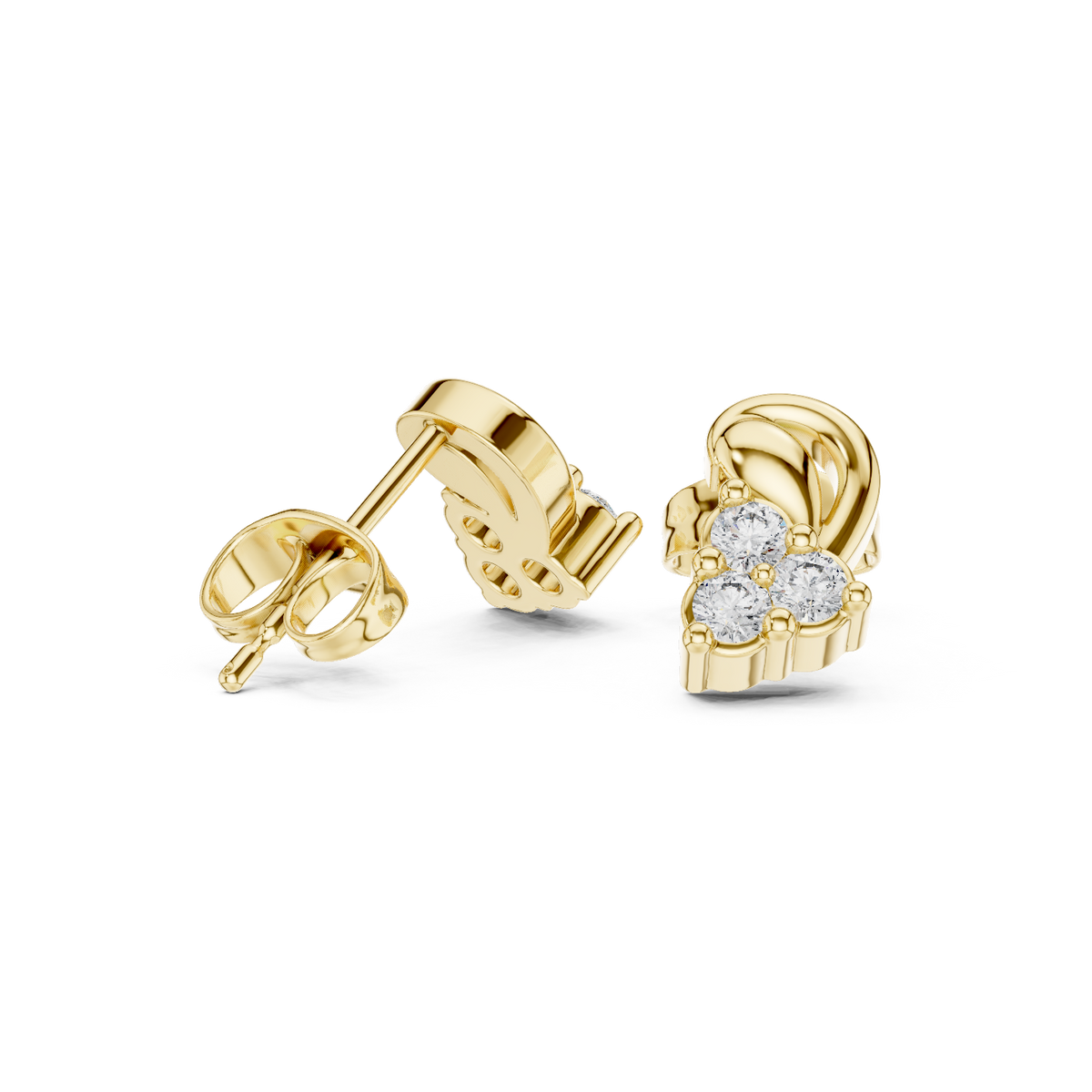 Yellow Gold Diamond Cluster Stud Earrings – Vintage Inspired Geometric Earrings