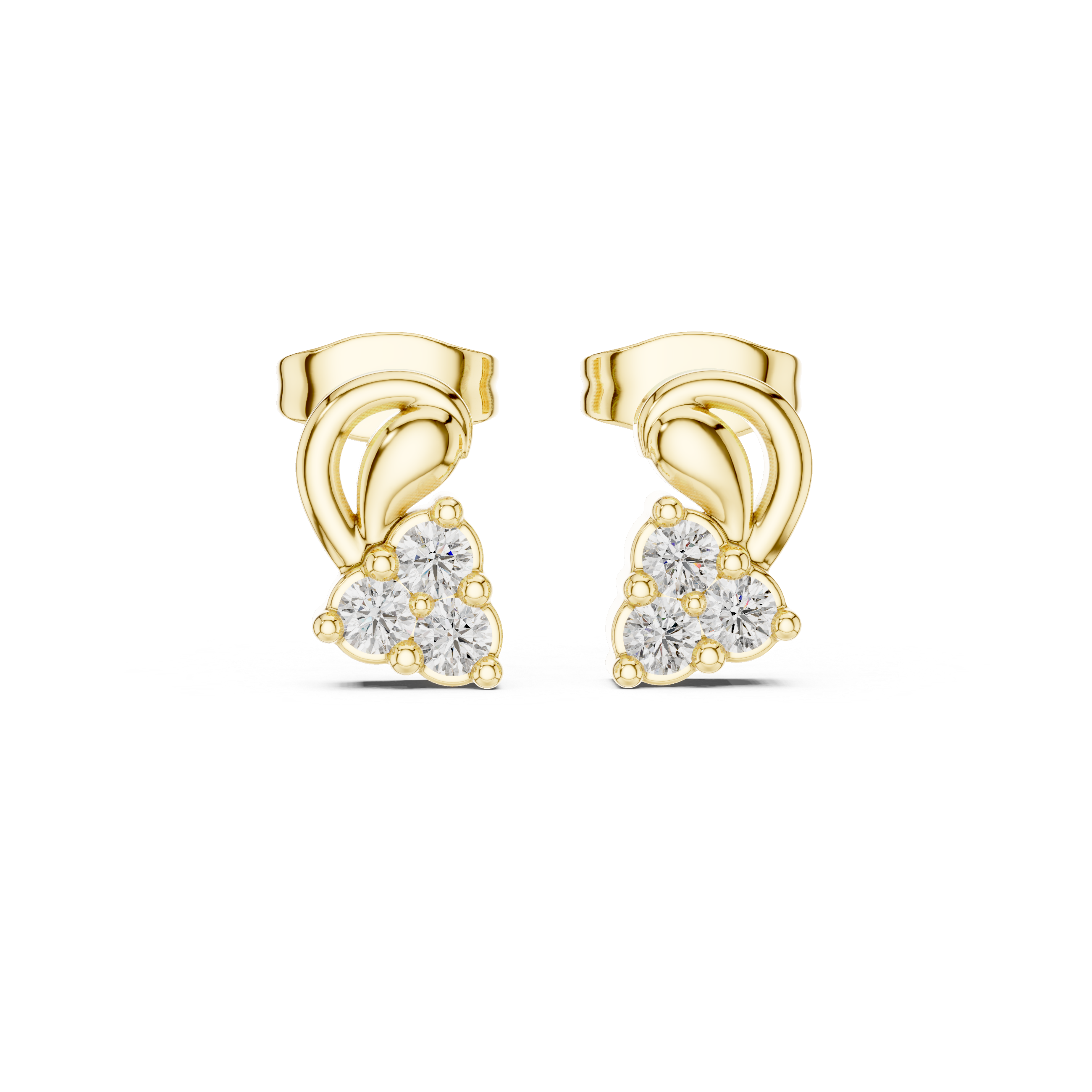Yellow Gold Diamond Cluster Stud Earrings – Vintage Inspired Geometric Earrings