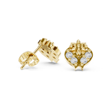 Yellow Gold Diamond Lotus Crest Stud Earrings – Vintage Inspired Floral Crest Earrings