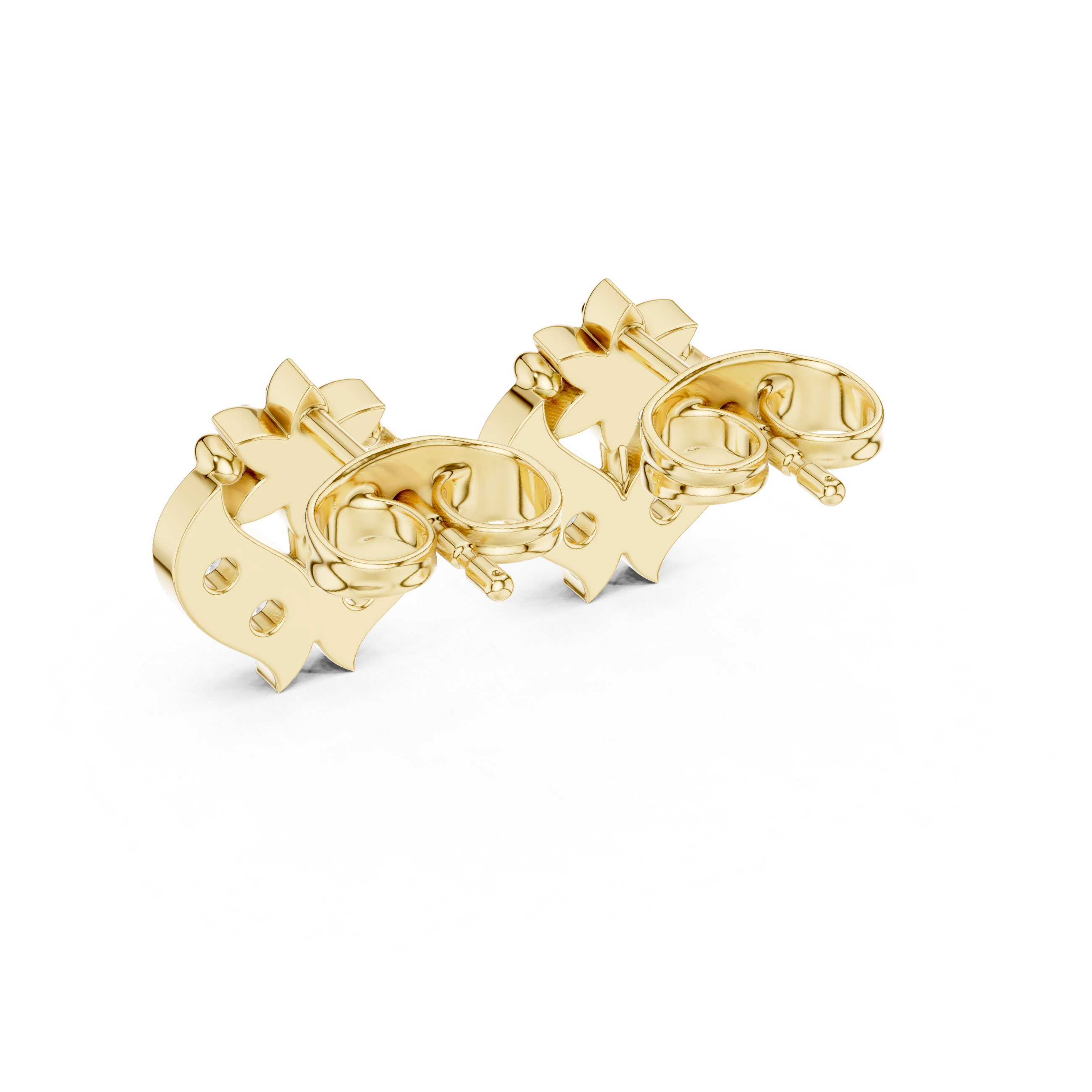 Yellow Gold Diamond Lotus Crest Stud Earrings – Vintage Inspired Floral Crest Earrings