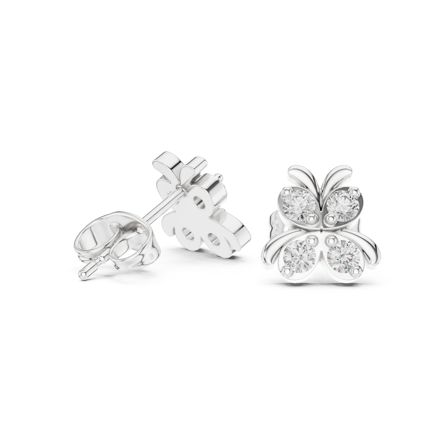White Diamond Butterfly Stud Earrings – Elegant Nature-Inspired Cluster Earrings