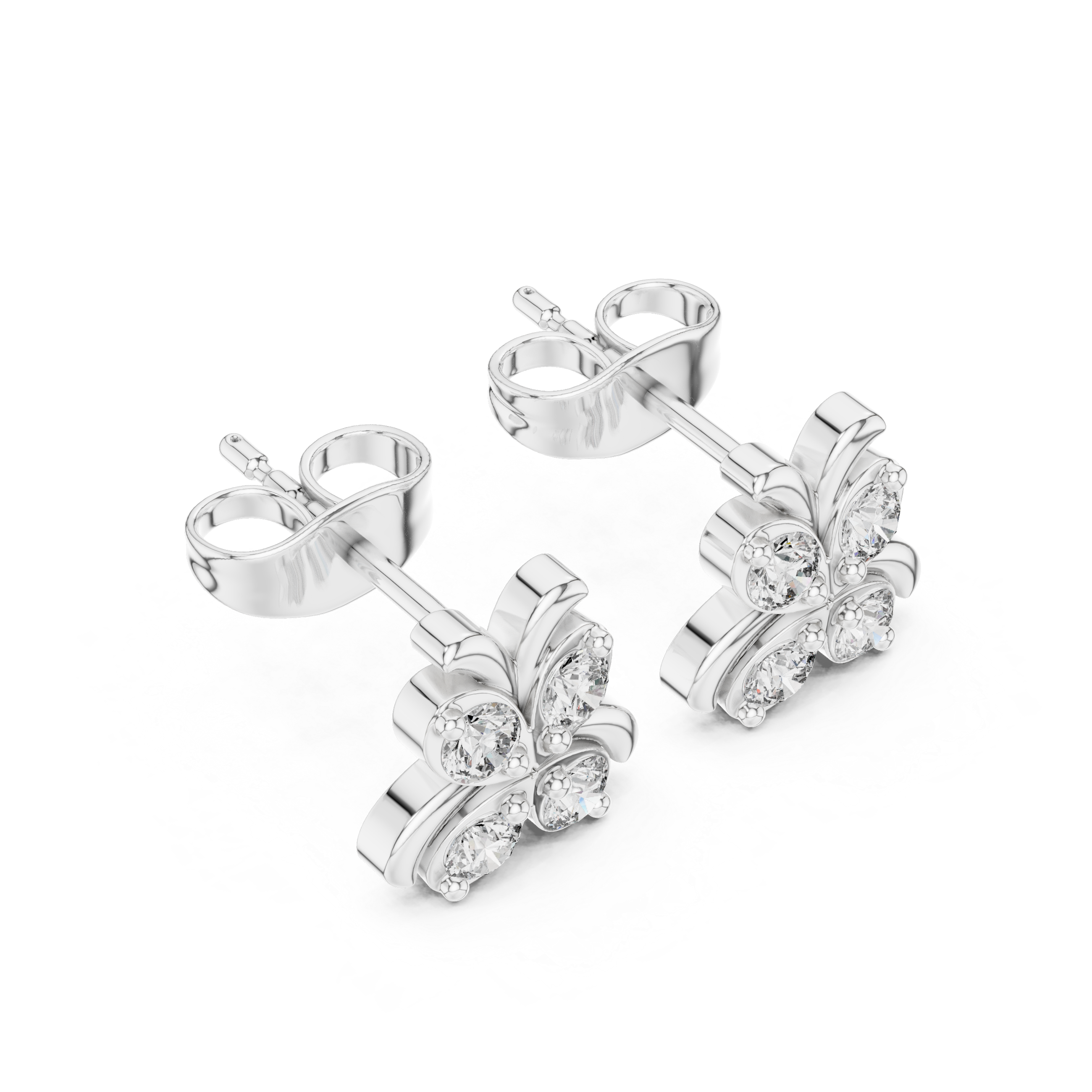 White Diamond Butterfly Stud Earrings – Elegant Nature-Inspired Cluster Earrings