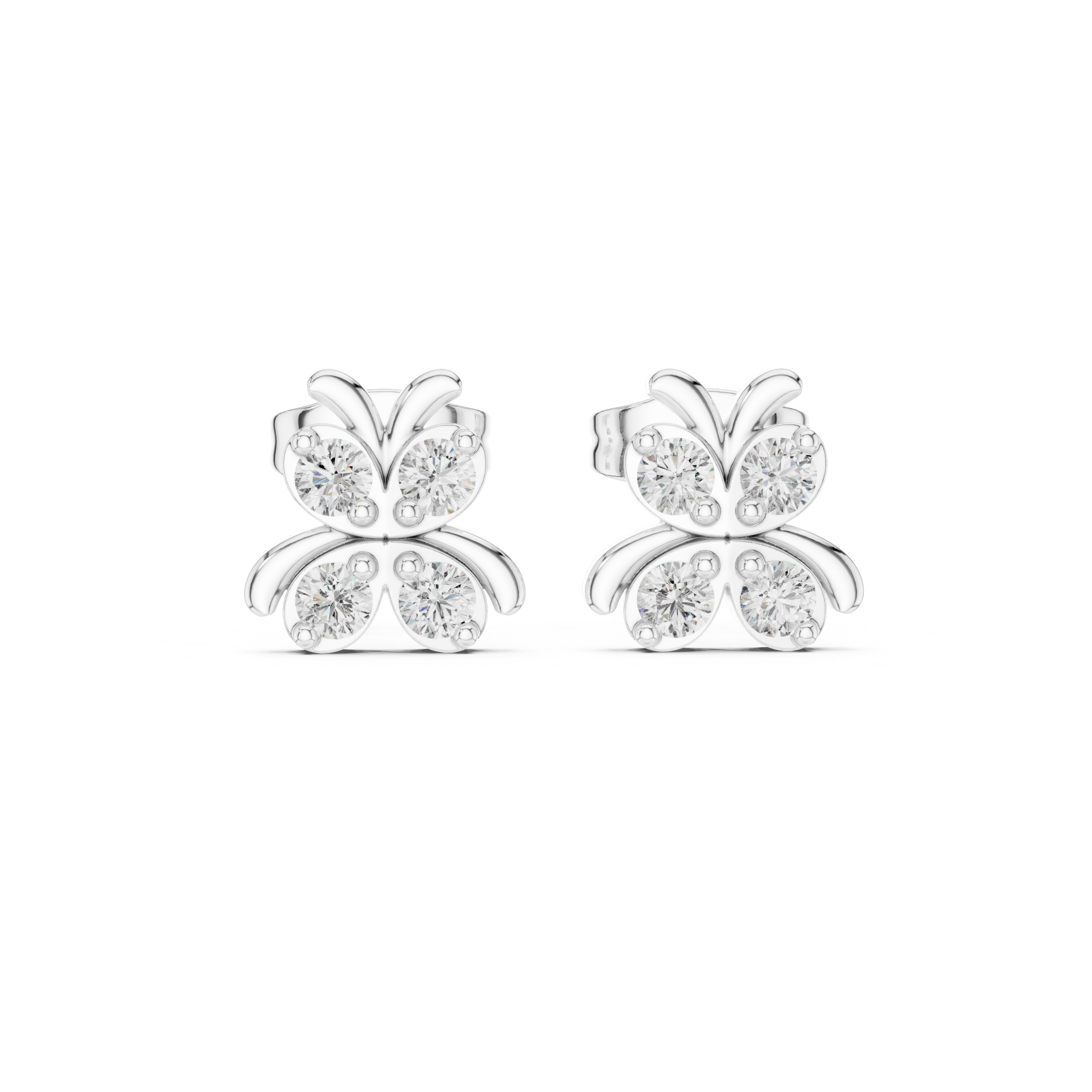 White Diamond Butterfly Stud Earrings – Elegant Nature-Inspired Cluster Earrings