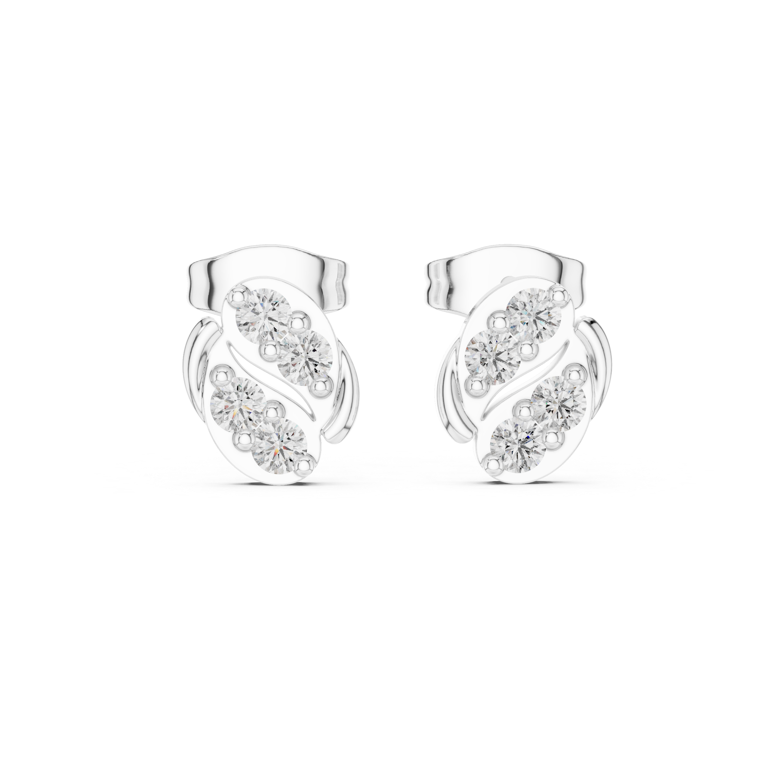 White Gold Diamond Butterfly Stud Earrings – Elegant Nature-Inspired Cluster Earrings