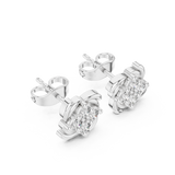 White Pinwheel Diamond Cluster Stud Earrings – Swirl Motif Floral Earrings