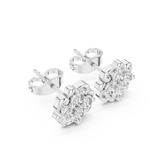 White Floral Cluster Diamond Stud Earrings – Vintage Scroll Halo Earrings