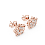 White Gold Square Floral Diamond Cluster Stud Earrings – Vintage Frame Earrings