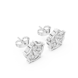 White Gold Square Floral Diamond Cluster Stud Earrings – Vintage Frame Earrings