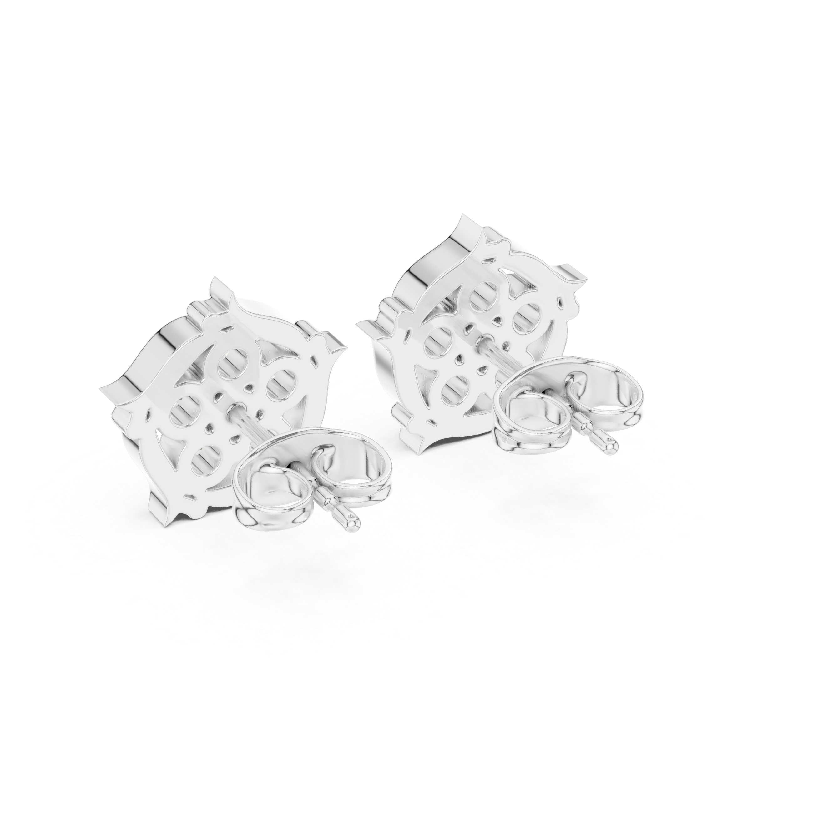 White Gold Square Floral Diamond Cluster Stud Earrings – Vintage Frame Earrings