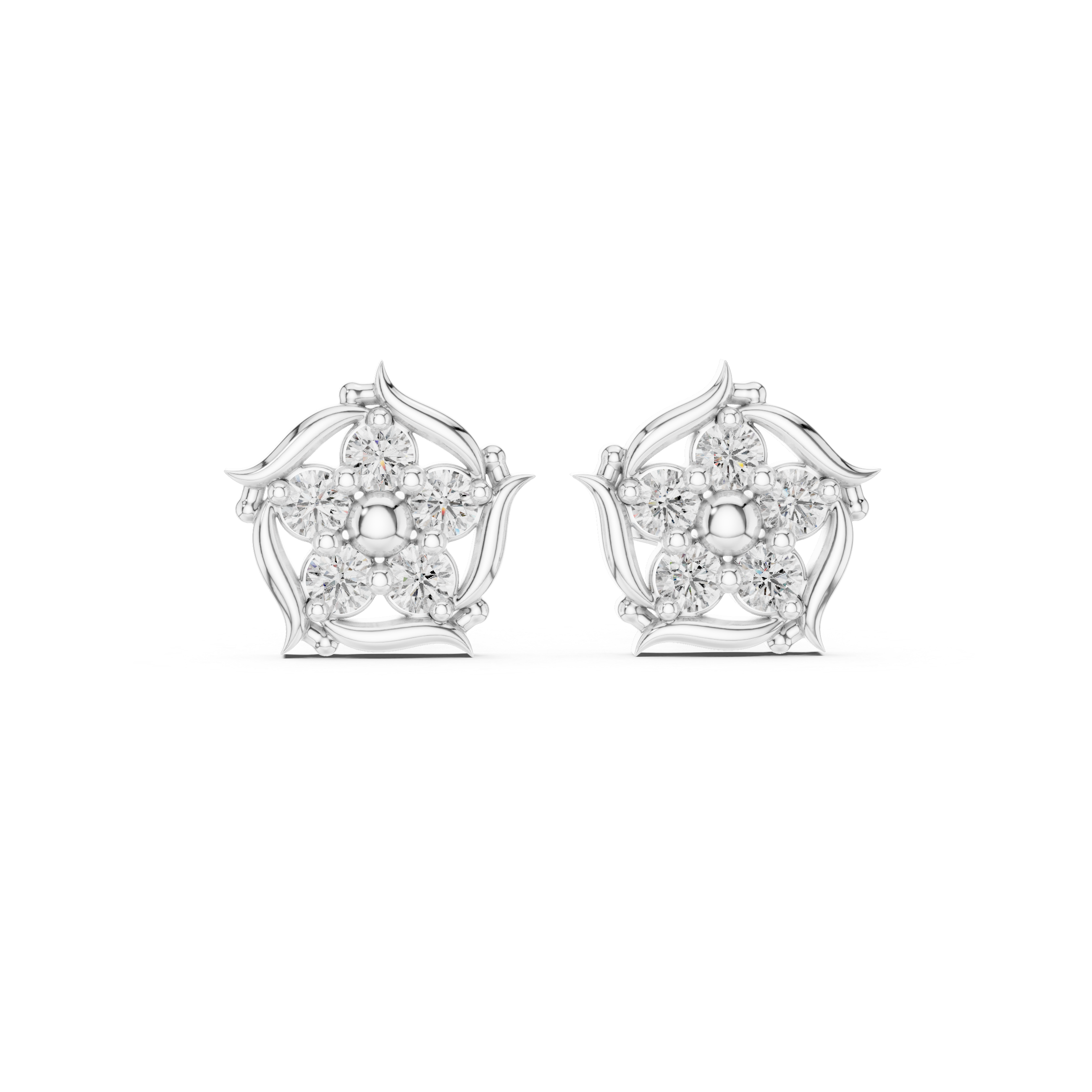White Gold Square Floral Diamond Cluster Stud Earrings – Vintage Frame Earrings