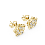 White Gold Square Floral Diamond Cluster Stud Earrings – Vintage Frame Earrings
