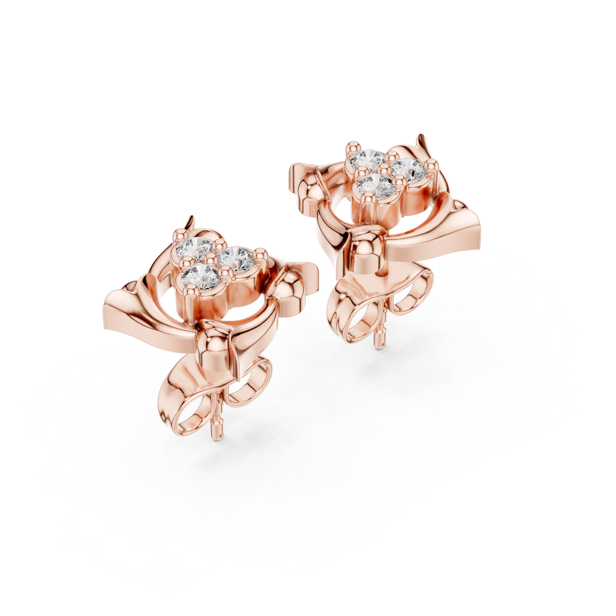 Rose Gold Diamond Cluster Stud Earrings – Openwork Geometric Crown Earrings