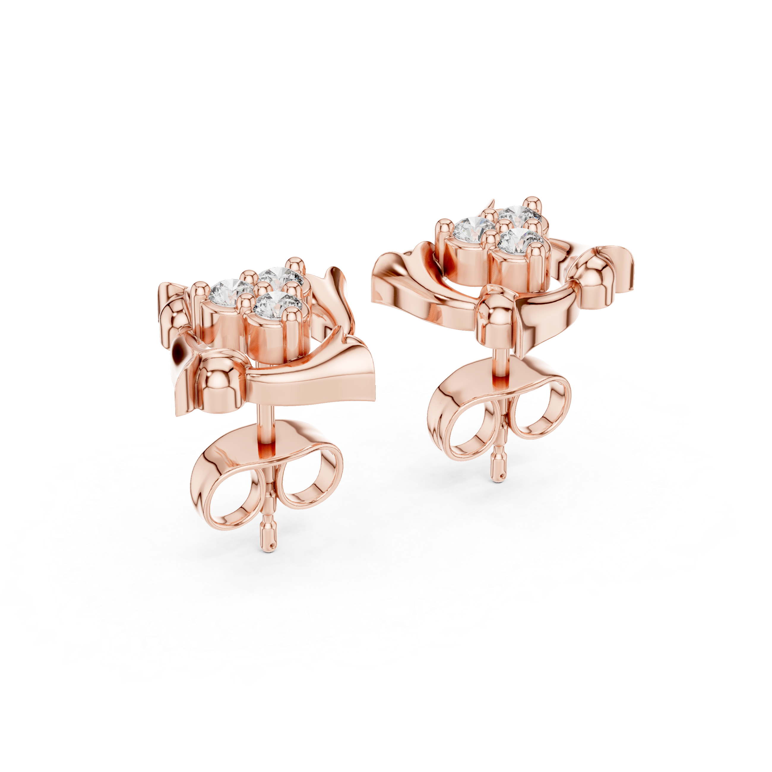 Rose Gold Diamond Cluster Stud Earrings – Openwork Geometric Crown Earrings