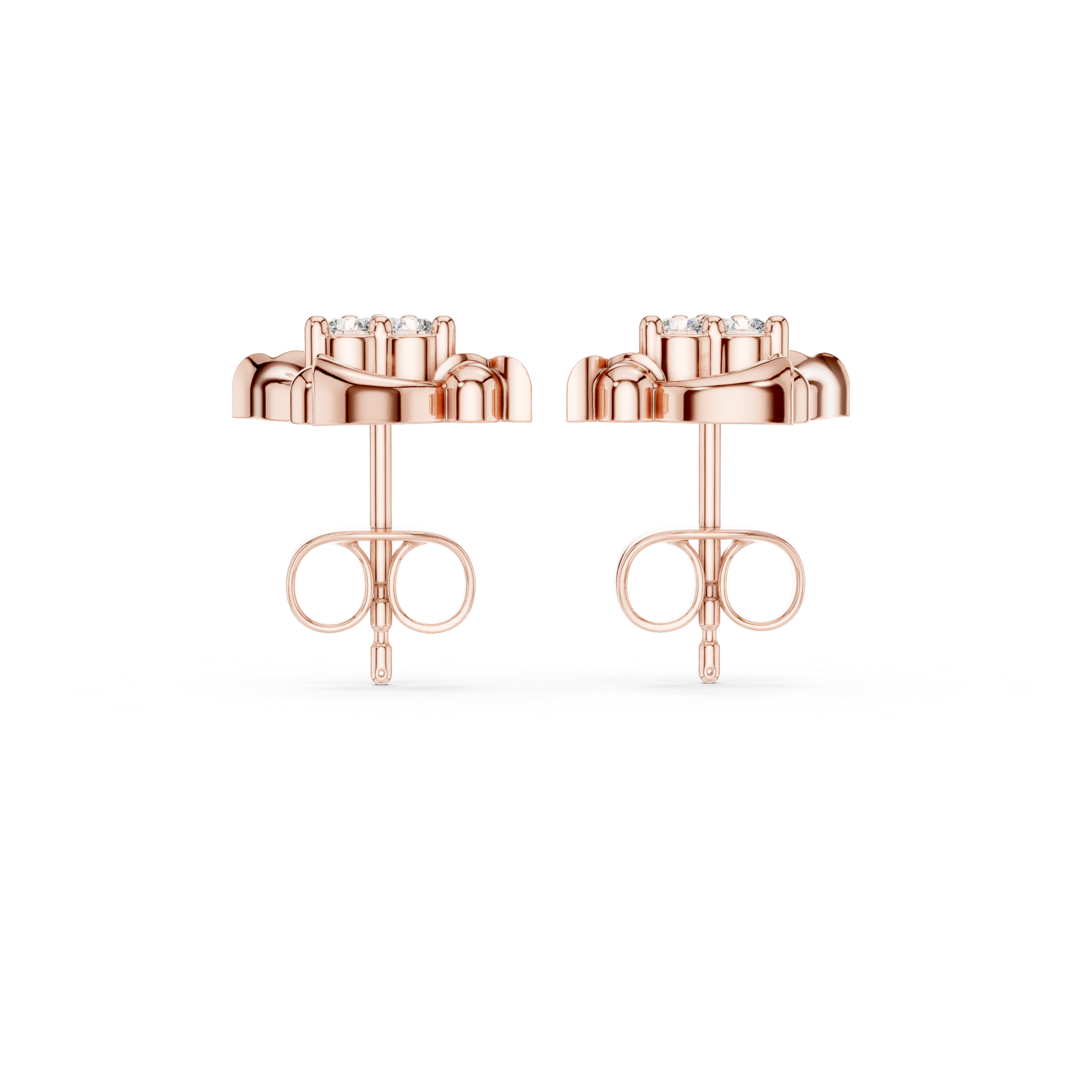 Rose Gold Diamond Cluster Stud Earrings – Openwork Geometric Crown Earrings