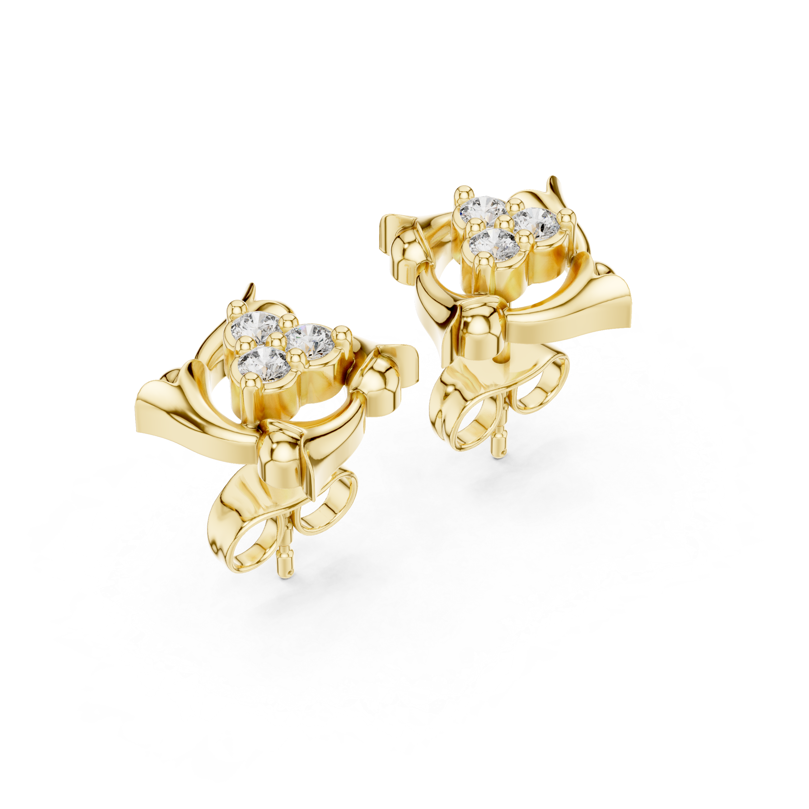 Rose Gold Diamond Cluster Stud Earrings – Openwork Geometric Crown Earrings