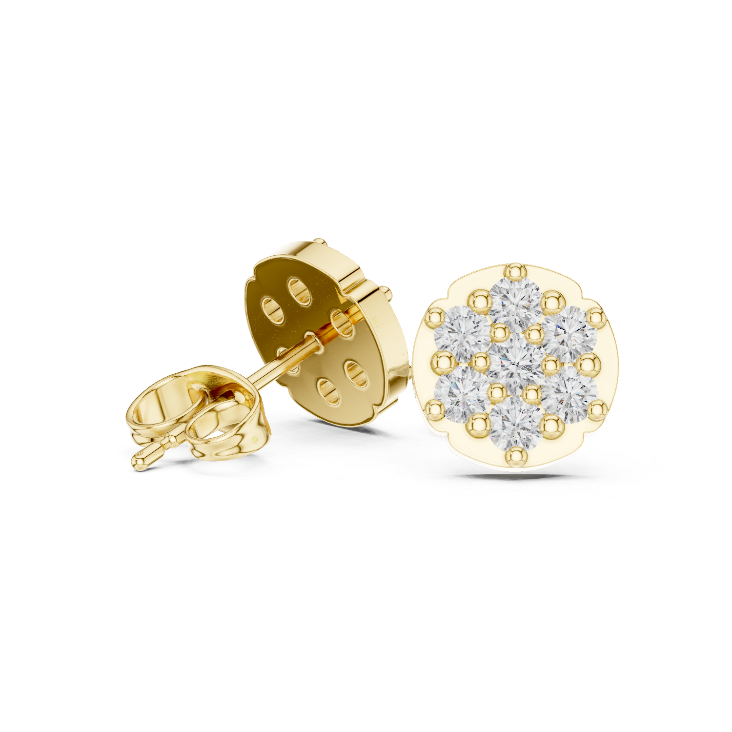 Rose Gold Floral Cluster Diamond Stud Earrings – Scalloped Halo Studs