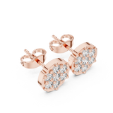 Rose Gold Floral Cluster Diamond Stud Earrings – Scalloped Halo Studs