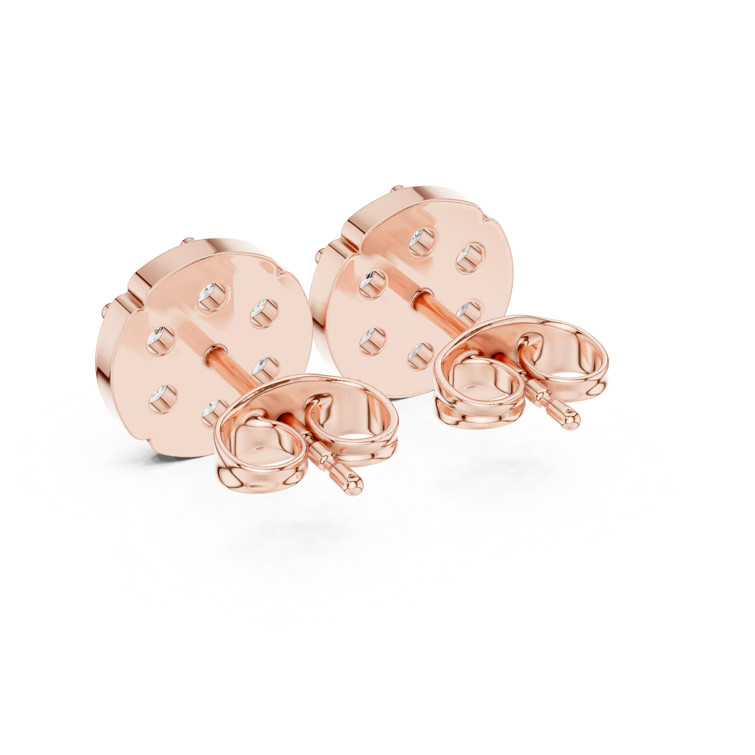 Rose Gold Floral Cluster Diamond Stud Earrings – Scalloped Halo Studs